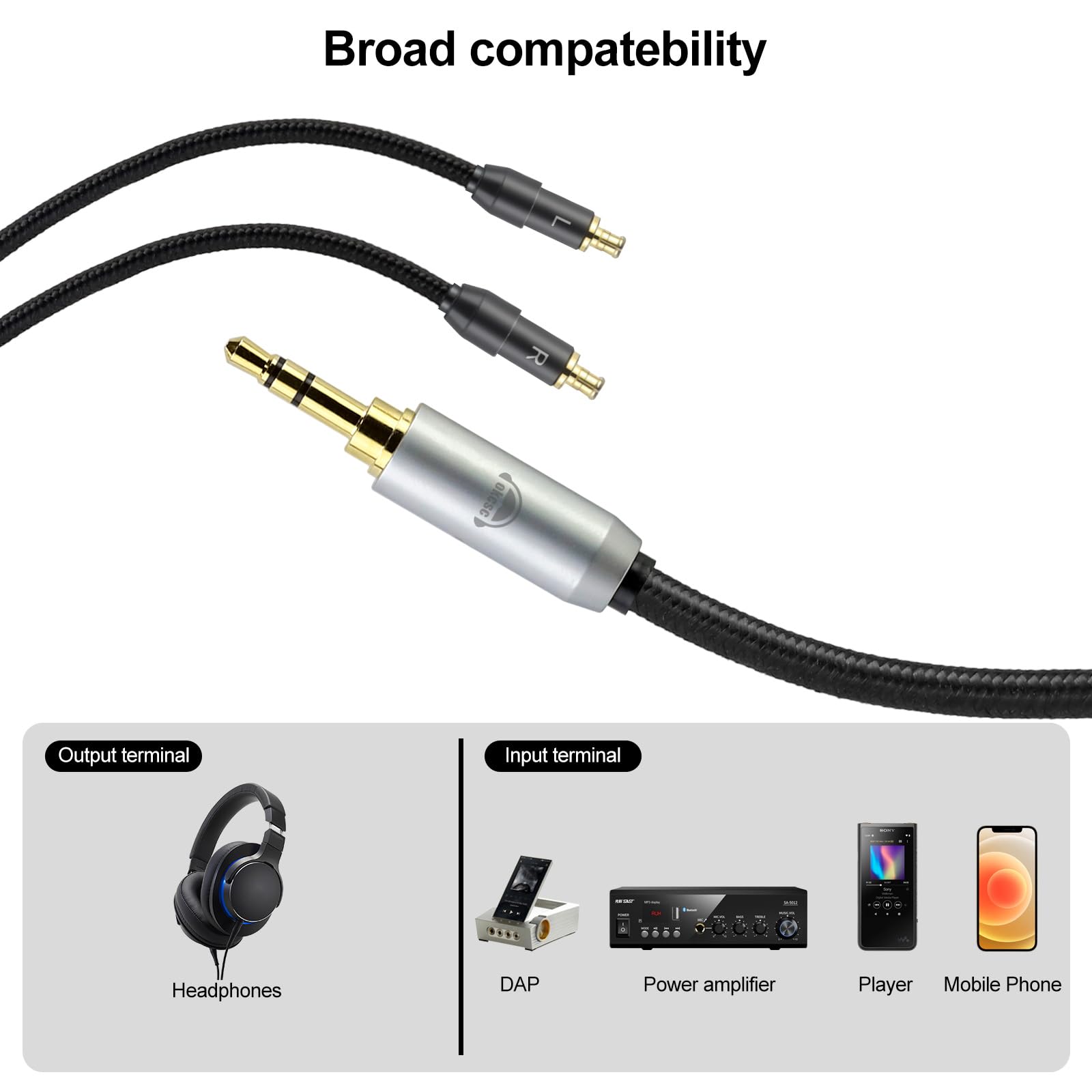 okcsc SR9 Cavo di prolunga audio intrecciato a 4 pin, cavo di prolunga Hi-Fi, 3,5 mm femmina a maschio, in nylon, compatibile con ATH-MSR7b, ATH-SR9