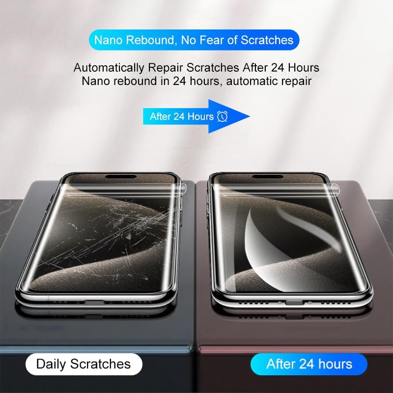 Miniatura 3 de Paquete de 2 Protector de pantalla de hidrogel de ultra alta definición para iPhone 15 Pro Max, protector de pantalla de TPU flexible irrompible de