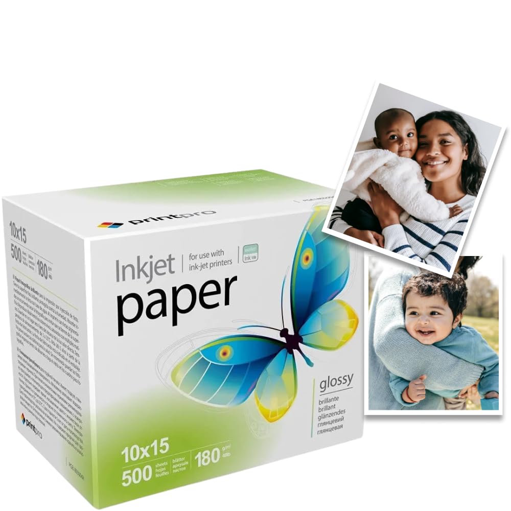 Papier photo PrintPro de COLORWAY 500 Feuilles 10x15 Haute Brillance 180 g/m² Immédiatement sec Imperméable pour toutes les imprimantes Laser/a Jet d'encre