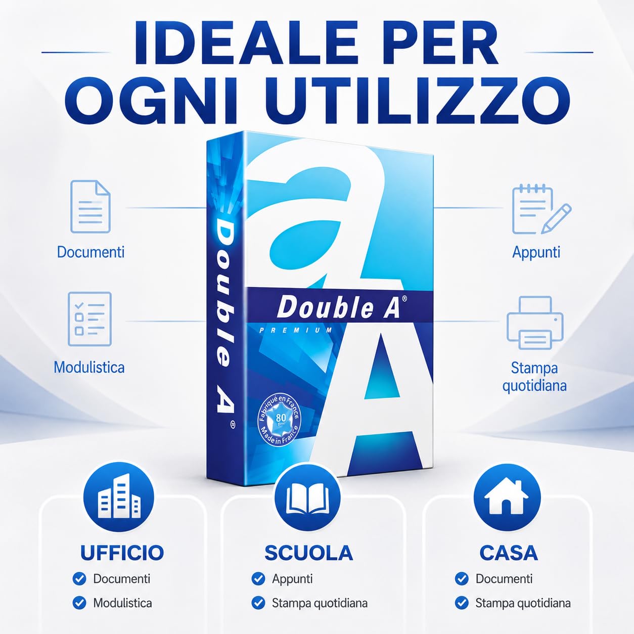 Confezione di Fogli A5, Pack 40 Risme Carta Formato A5 500 fogli da 80 g DOUBLE A Premium, Scorta, Carta per Stampante, Fogli per Stampa, Ufficio, Forniture, Carta per Fotocopiatrice