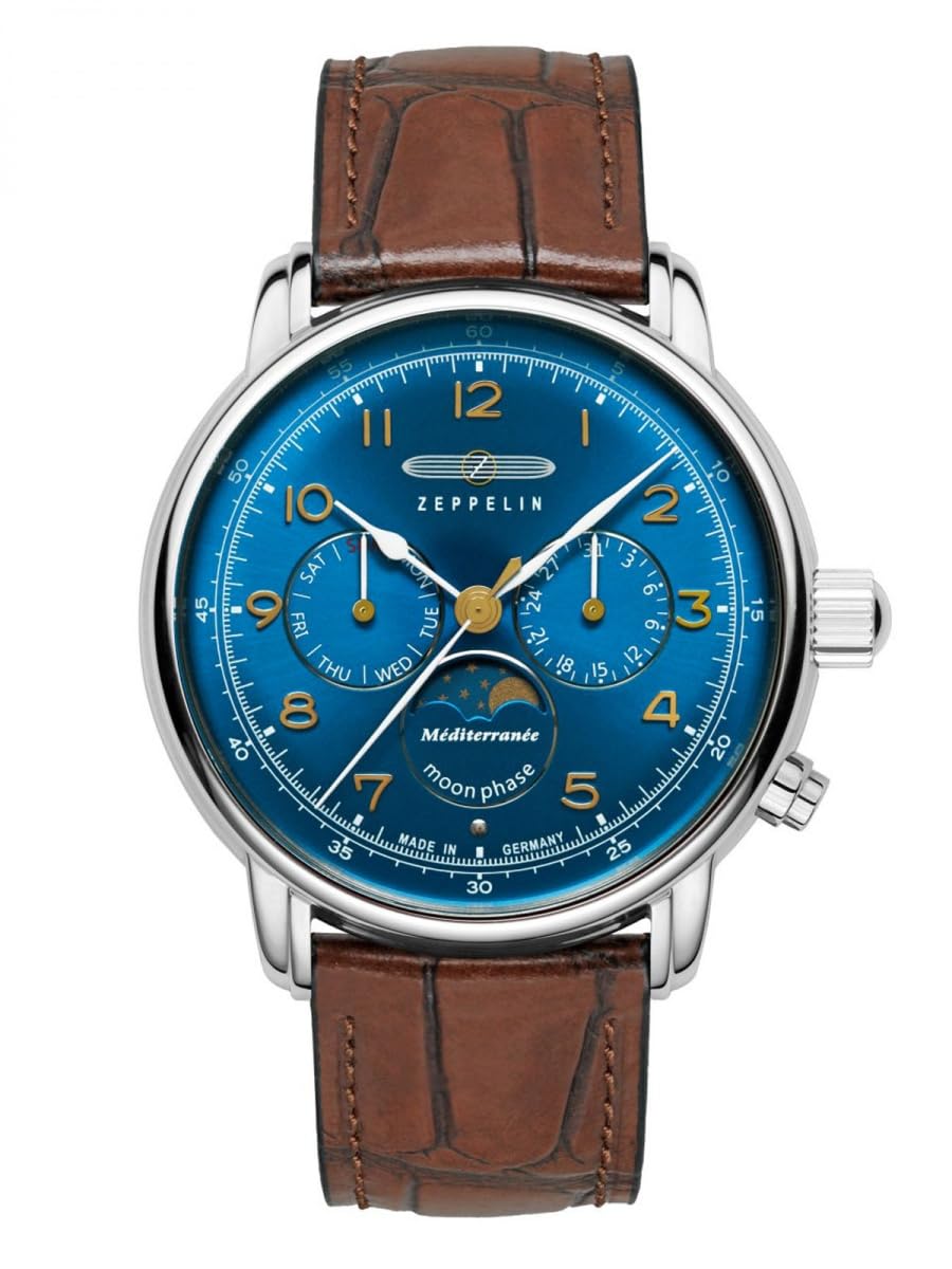 Zeppelin Herrenuhr Serie LZ 121 Méditerranée Mondphase mit Lederband 9636-3