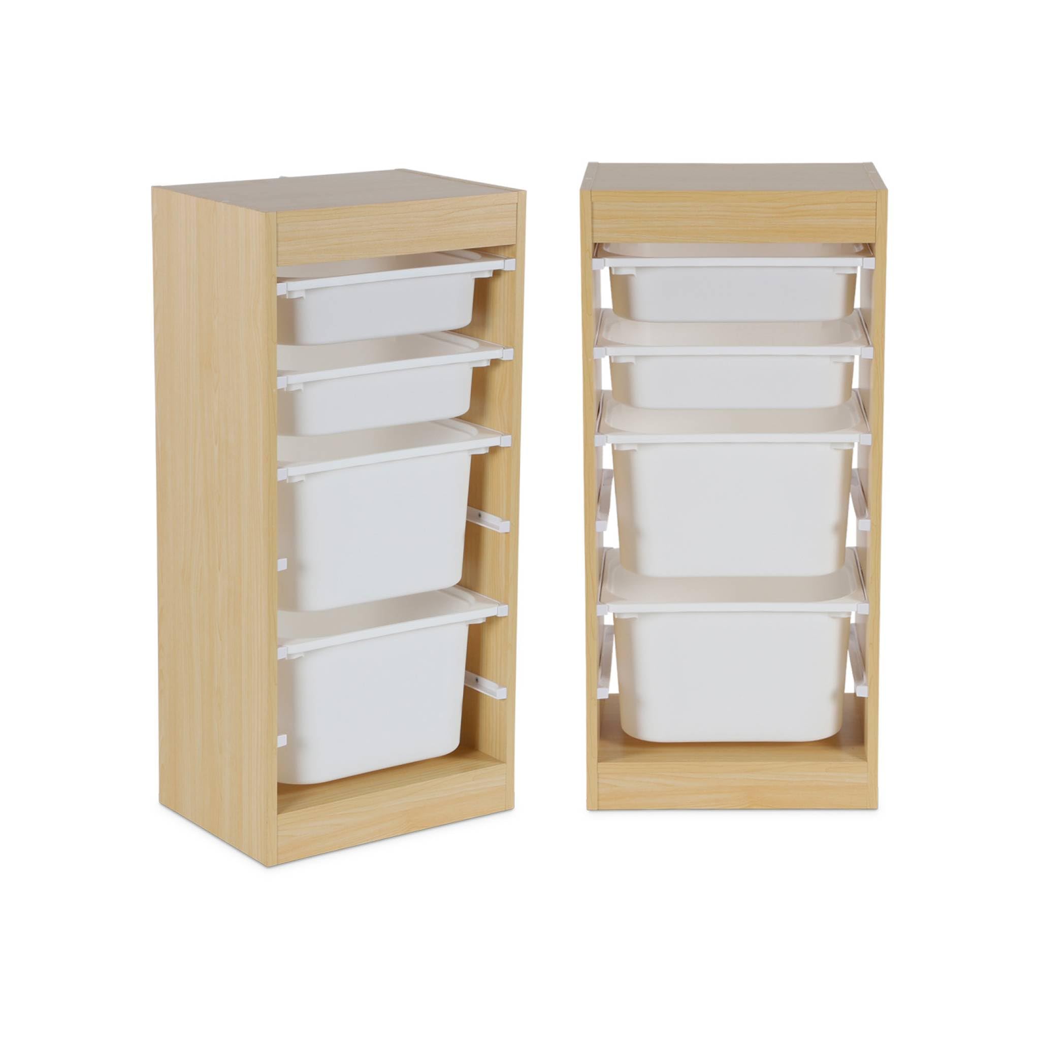 sweeek - Meuble de Rangement Enfant 4 bacs de Rangement. 41.5 x 30 x 89cm (Lot de 2) Naturel