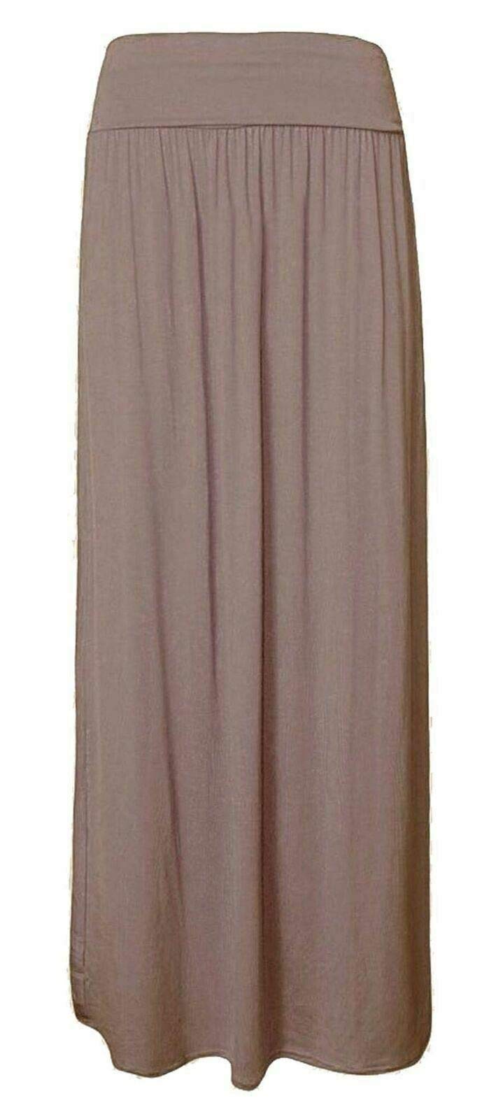 Women's Stylish Comfy Fold-Over Flare Long Maxi Skirt Ladies Fold Over High Waist Gypsy Maxi Skirt (Mocha UK 12-14)