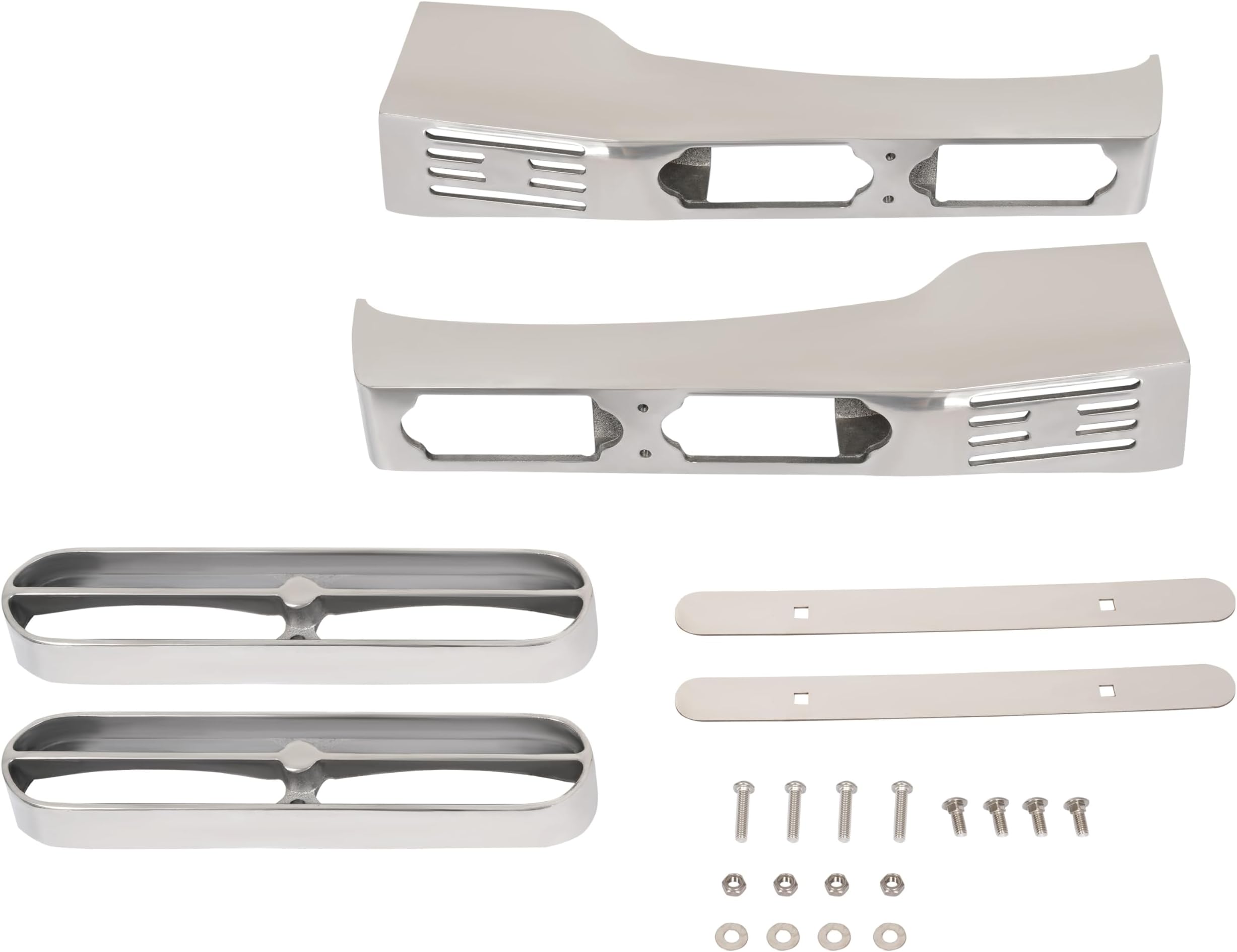 HECASA Front Fender Light Brackets Compatible with Peterbilt 388 389 Double JJ Blinker Bar Ribbed Guard Brace Pair Polished Aluminum