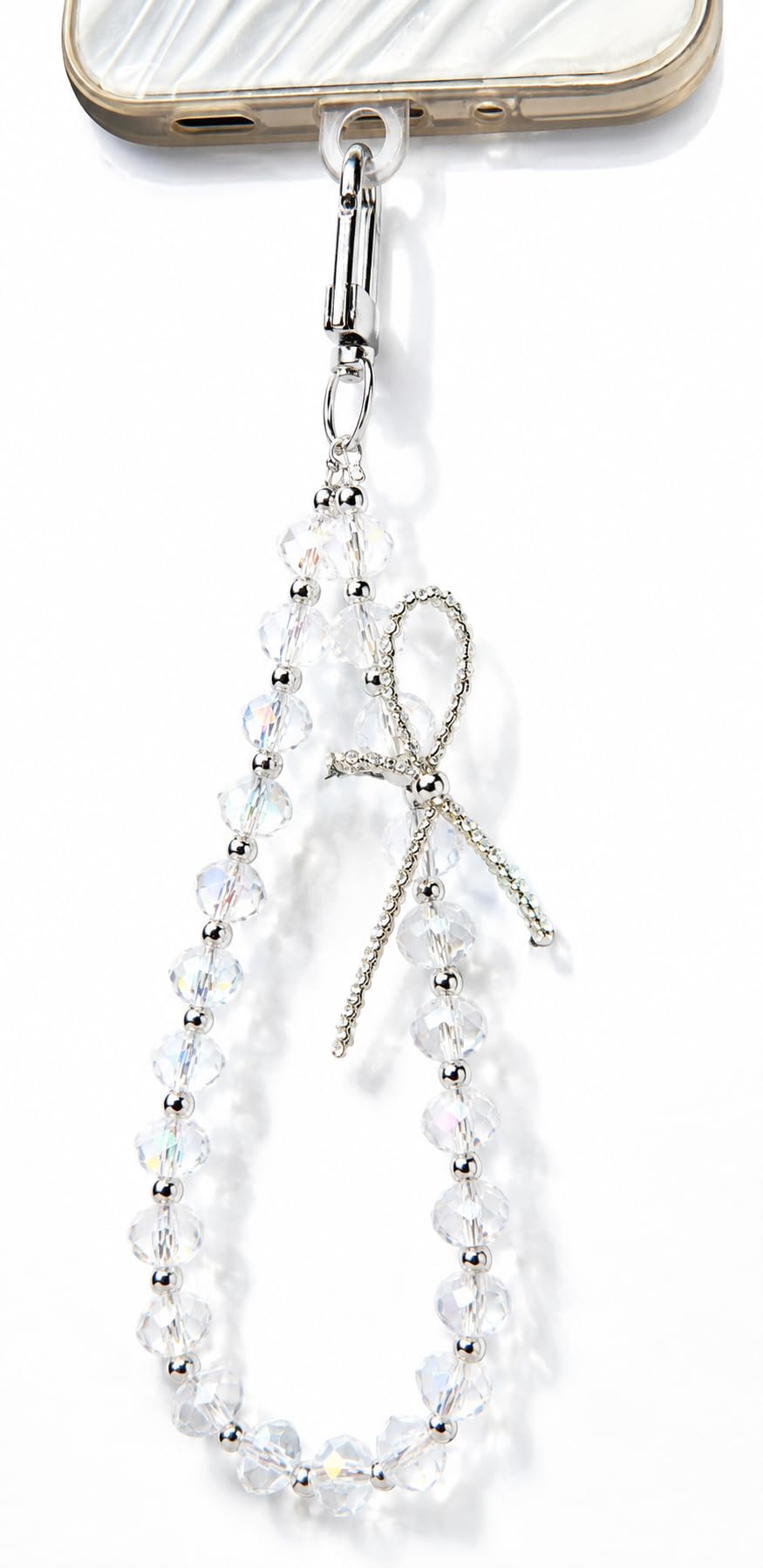 Crystal Beaded Phone Charm Strap with Bow Knot, Clear Aesthetic Phone Wrist Lanyard, Cute Anti-Drop Phone Chain Strap-image-25