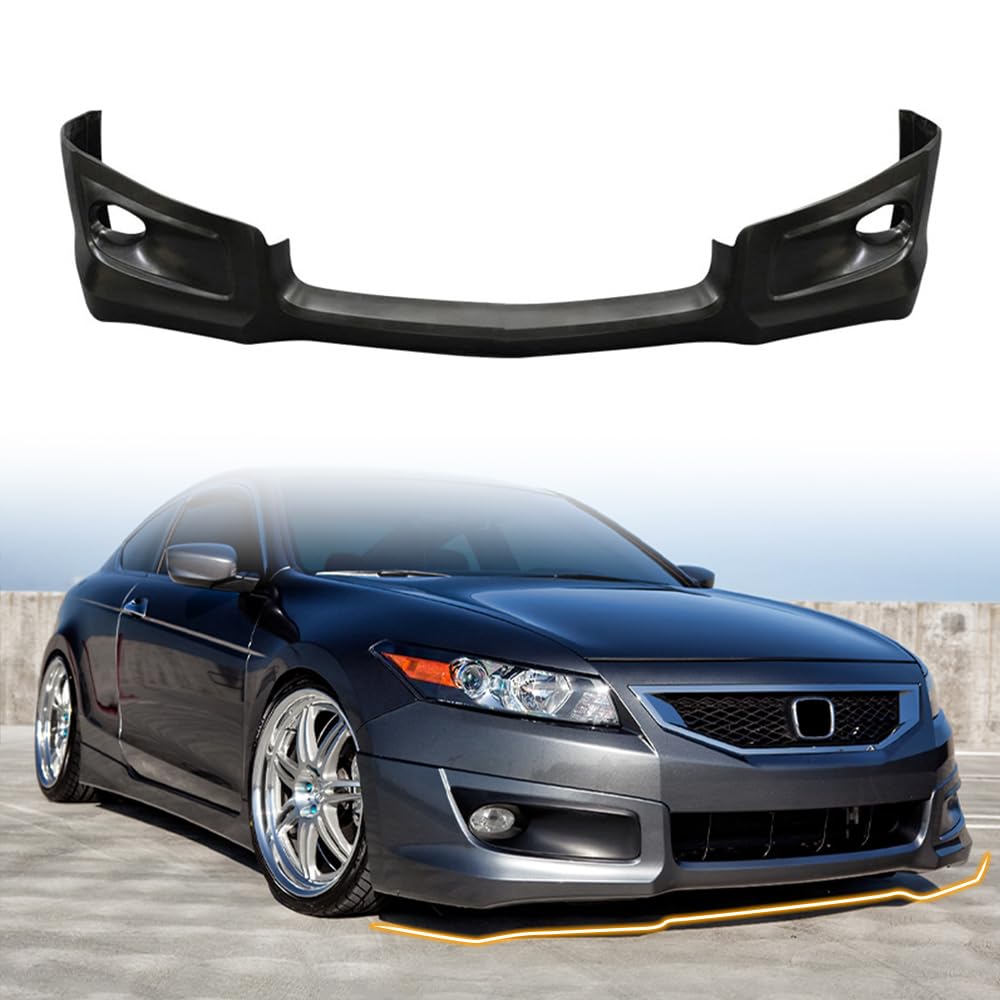 Front Bumper Lip Spoiler Compatible with 2008-2012 Honda Accord Coupe, PU Unpainted Black HF-P Style Add-on Front Splitter Air Dam Chin Protector