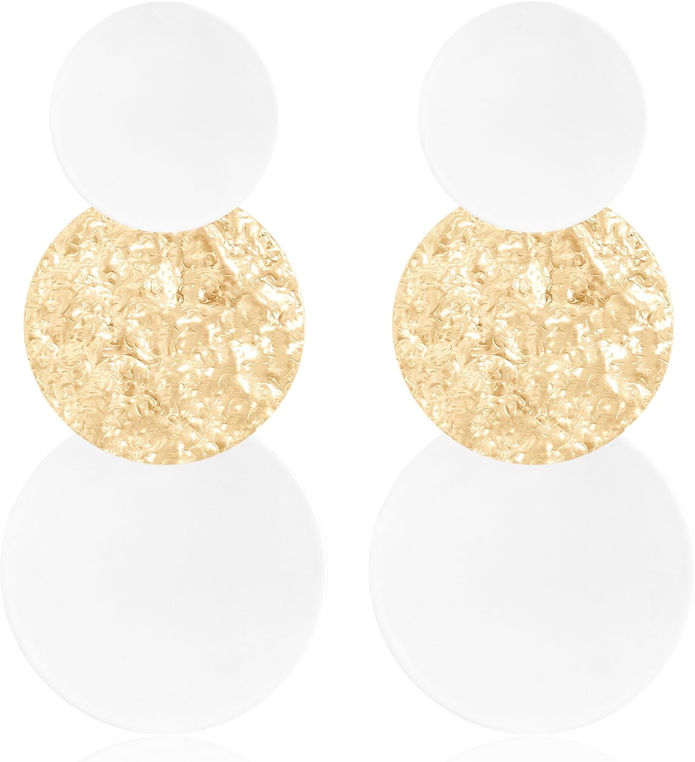 Handmade Long Round Alloy Dangle Drop Earrings - Statement 60s 70s 80s Vintage Gold Disk Round Disc Earrings - Boho Lightweight Summer Beach Jewelry Earring for Women