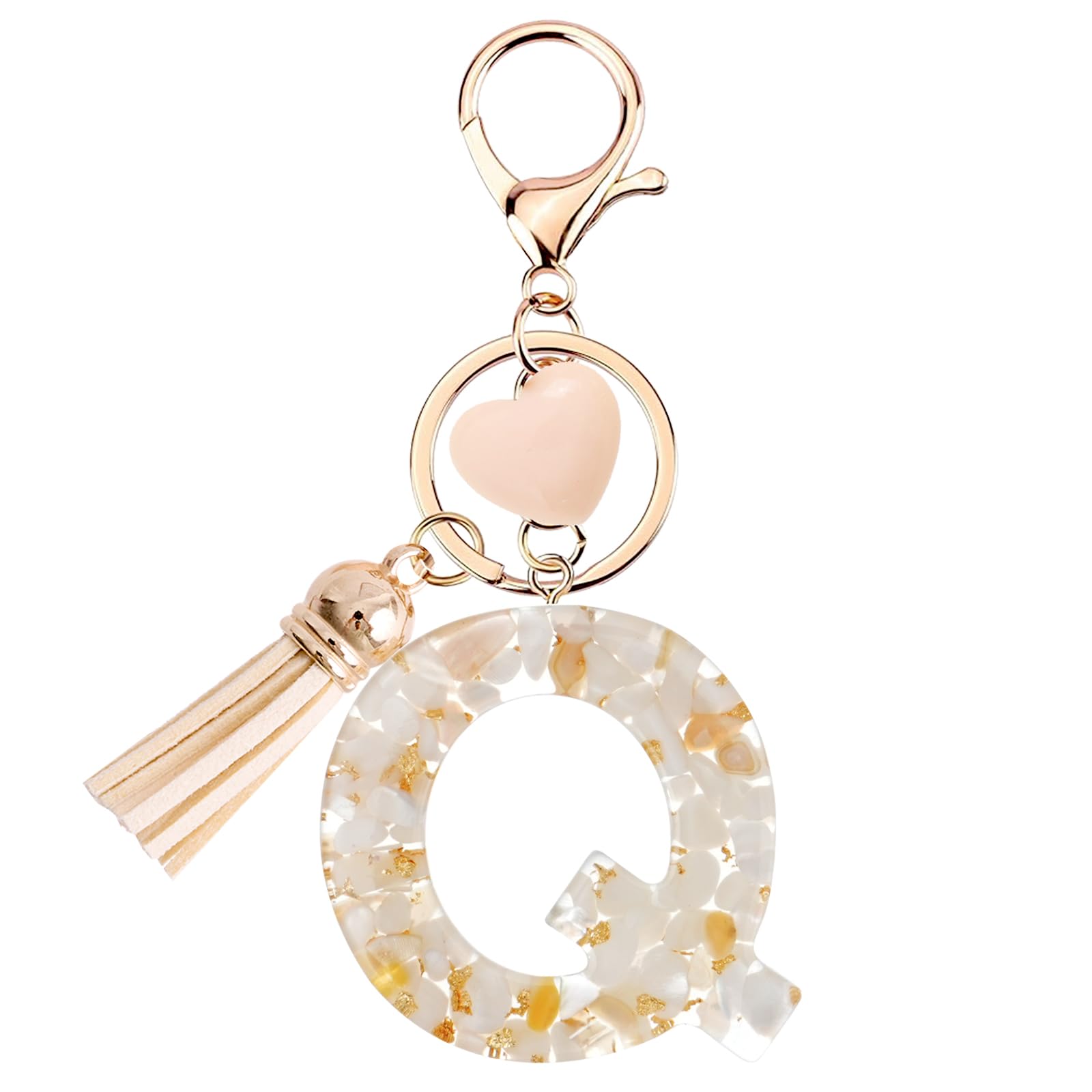 Vorysum Herzförmig Anhänger Schlüsselanhänger Mädchen Schlüssel Buchstabe Beige Marmor Harz Mit Anfangsbuchstaben Gold Schlüsselringe Kinder Schlüsselanhänger Personalisiert Keychain Geschenk （Q）