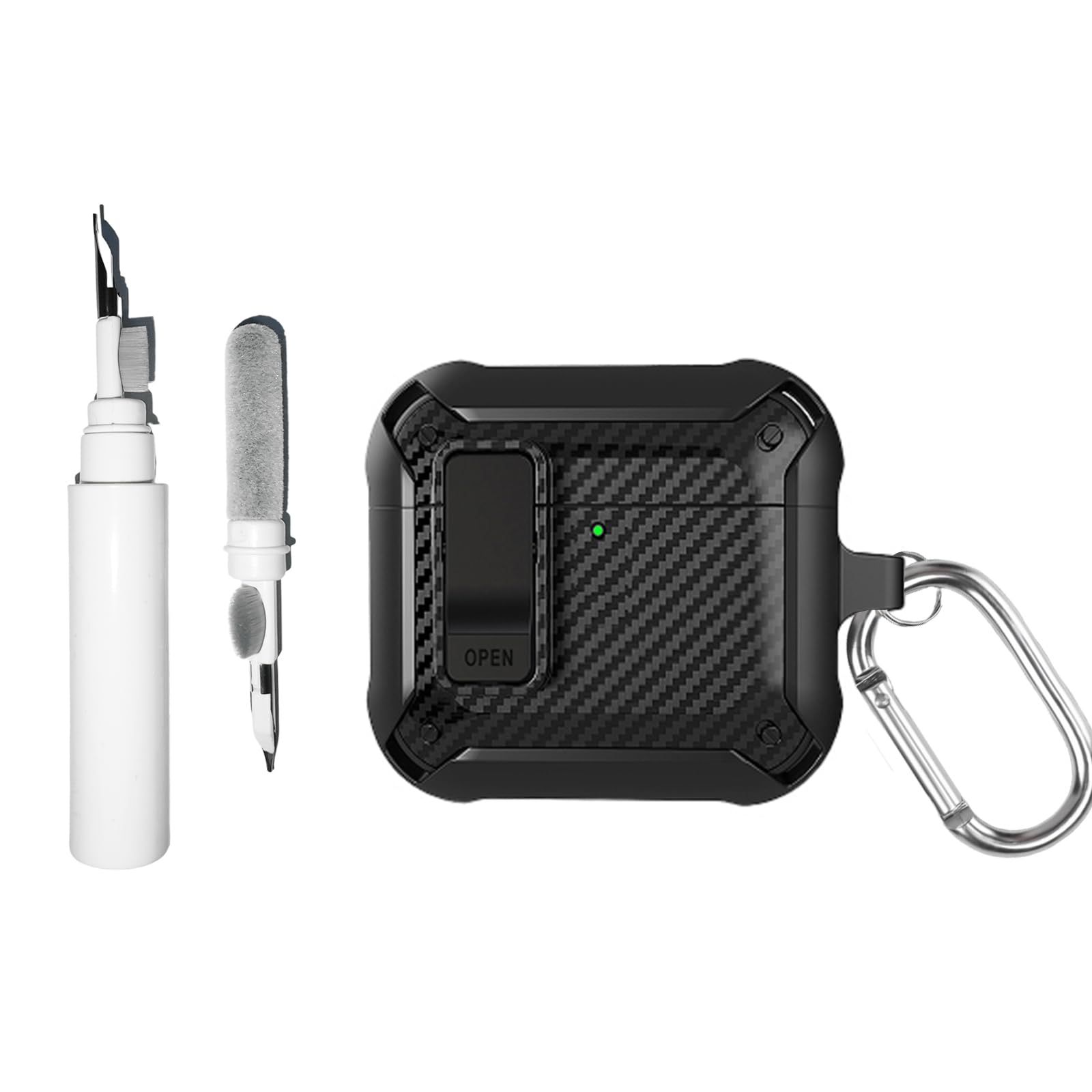 [3 in 1] TSVSXS Lock Case Compatible with AirPods 4 with Active Noise Cancellation with Keychain, Carbon Fiber Military Armor Protective Case with