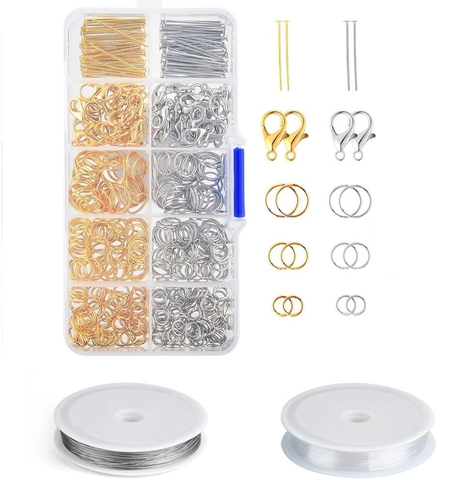 Beadsnfashion Silver & Golden Plated Metal Findings Kit, 3 Sizes Jumpring, Head Pins, Lobsater Clasps, Elastic Thread and Metal Tiger Tail Wire for Jewellery Making and Crafts Work (B0CZTSBFMZ) Amazon Price History, Amazon Price Tracker