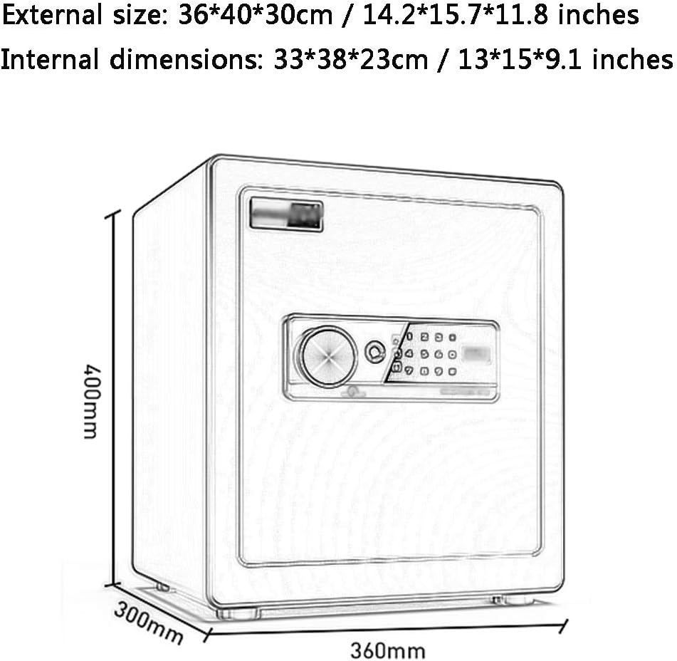 Small Fingerprint Password Insurance Cabinet,Steel Electronic Safety Cabinet for Home Wardrobe, Hotel Study File Safe, with Key/White/36 * 30Cm