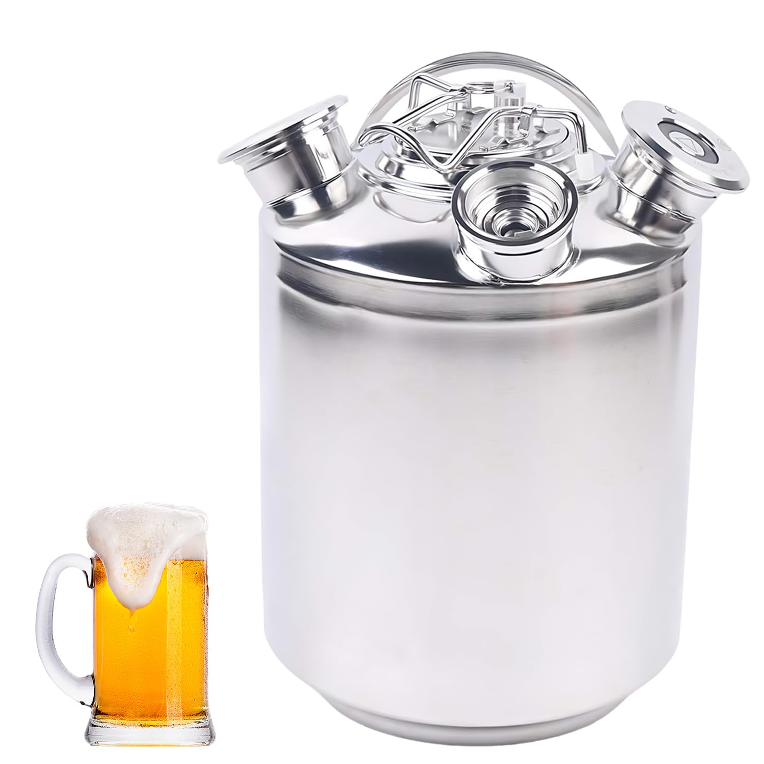 Barril de limpieza de cerveza de acero inoxidable de 10 l, 3 cabezales para grifos, incluye pinchos A, S, G, dispensador de cerveza y limpiador de tuberías de cerveza, depósito de limpieza