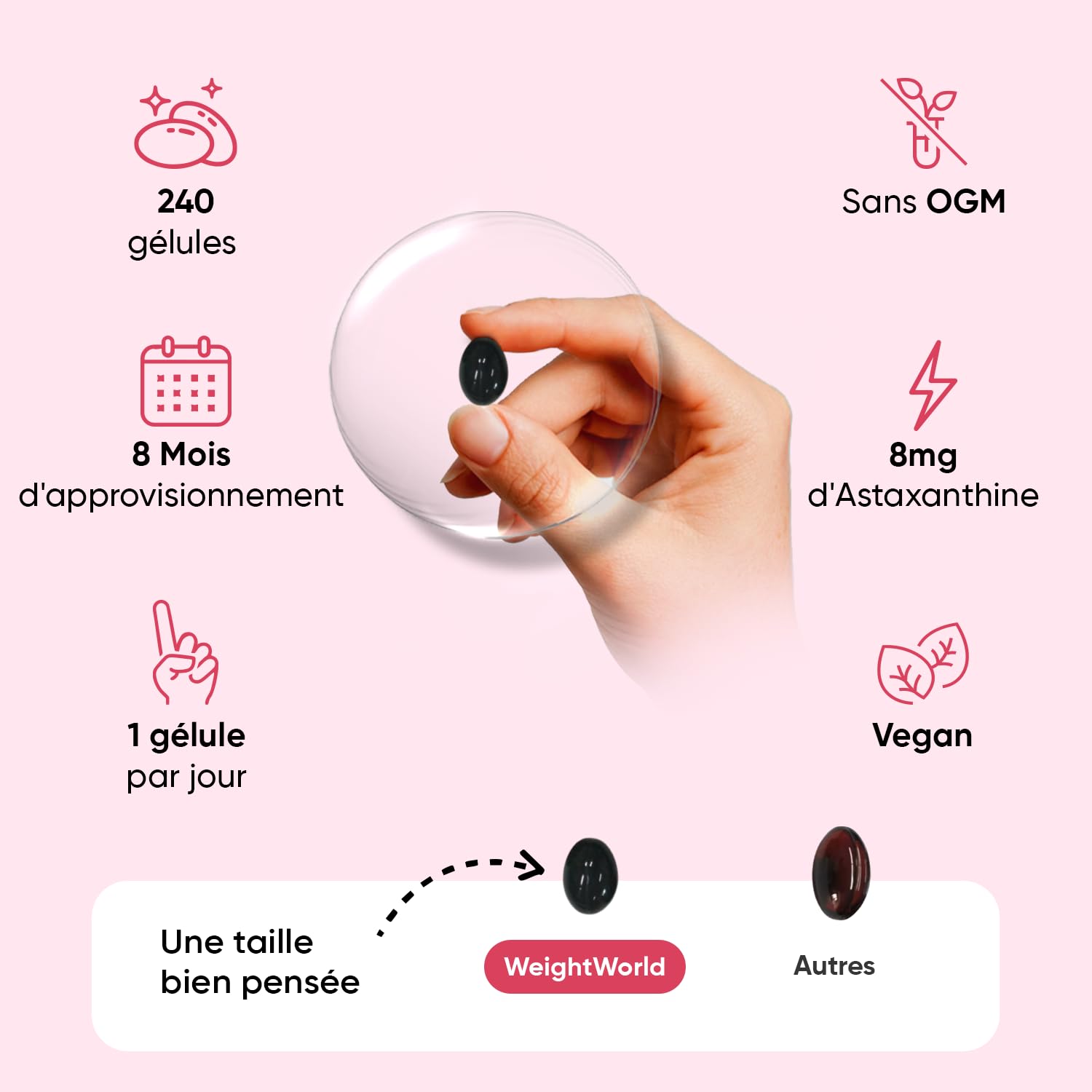 Astaxanthine Naturelle, 240 Gélules Molles Vegan pour 8 Mois, Issue d'Algue Marine Haematococcus Pluvialis Astaxanthine Vegan, sans Gluten et sans Stéarate de Magnésium