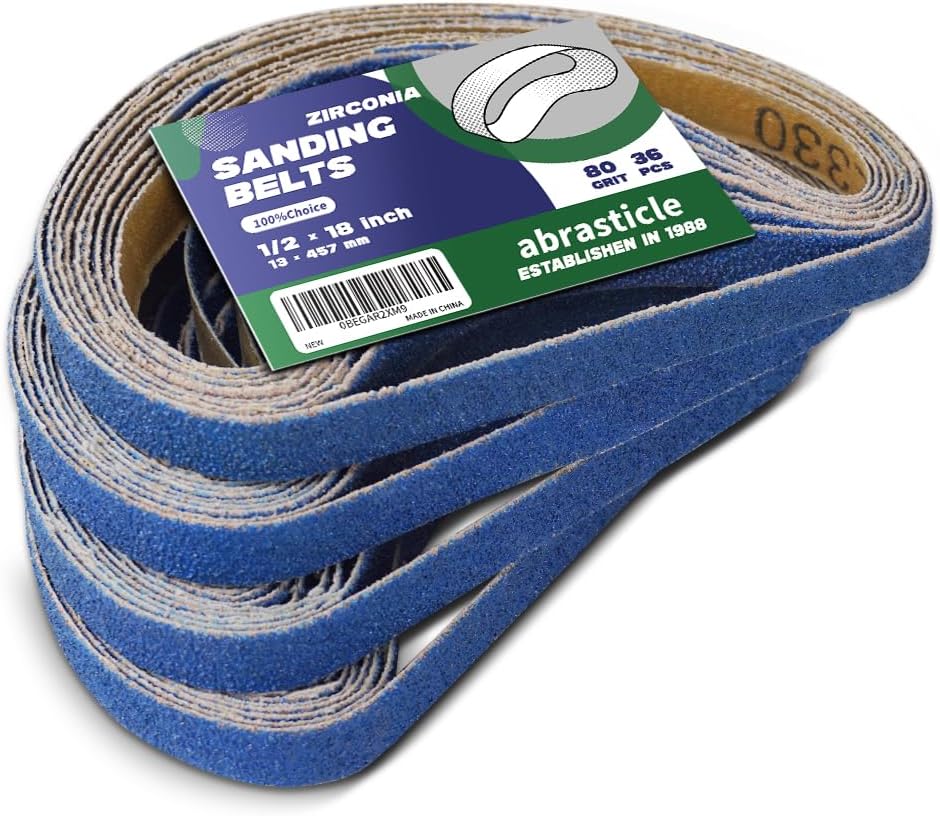 1/2" x 18" Zirconia Sanding Belts for Metal - 1/2 x 18 Inch Zirconia Metal Grinding Sand Paper, 36 PCS 80 Grits, Perfect for Knife Blade Sharpening, Metal Polishing, Derusting, Woodworking