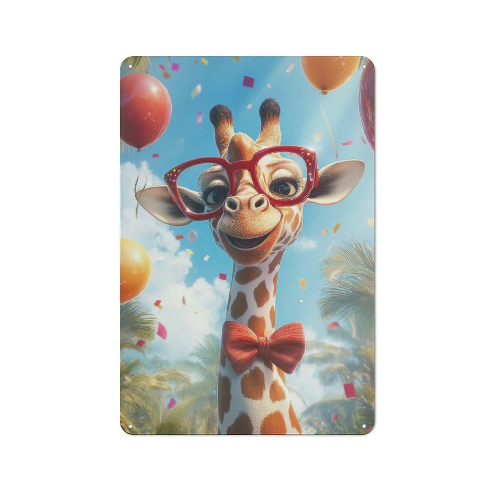 Junmoney Giraffe In Glasses Rustic Metal Sign 30X20cm For Living Room Wall, With Clear Rustic Wall Decor Character