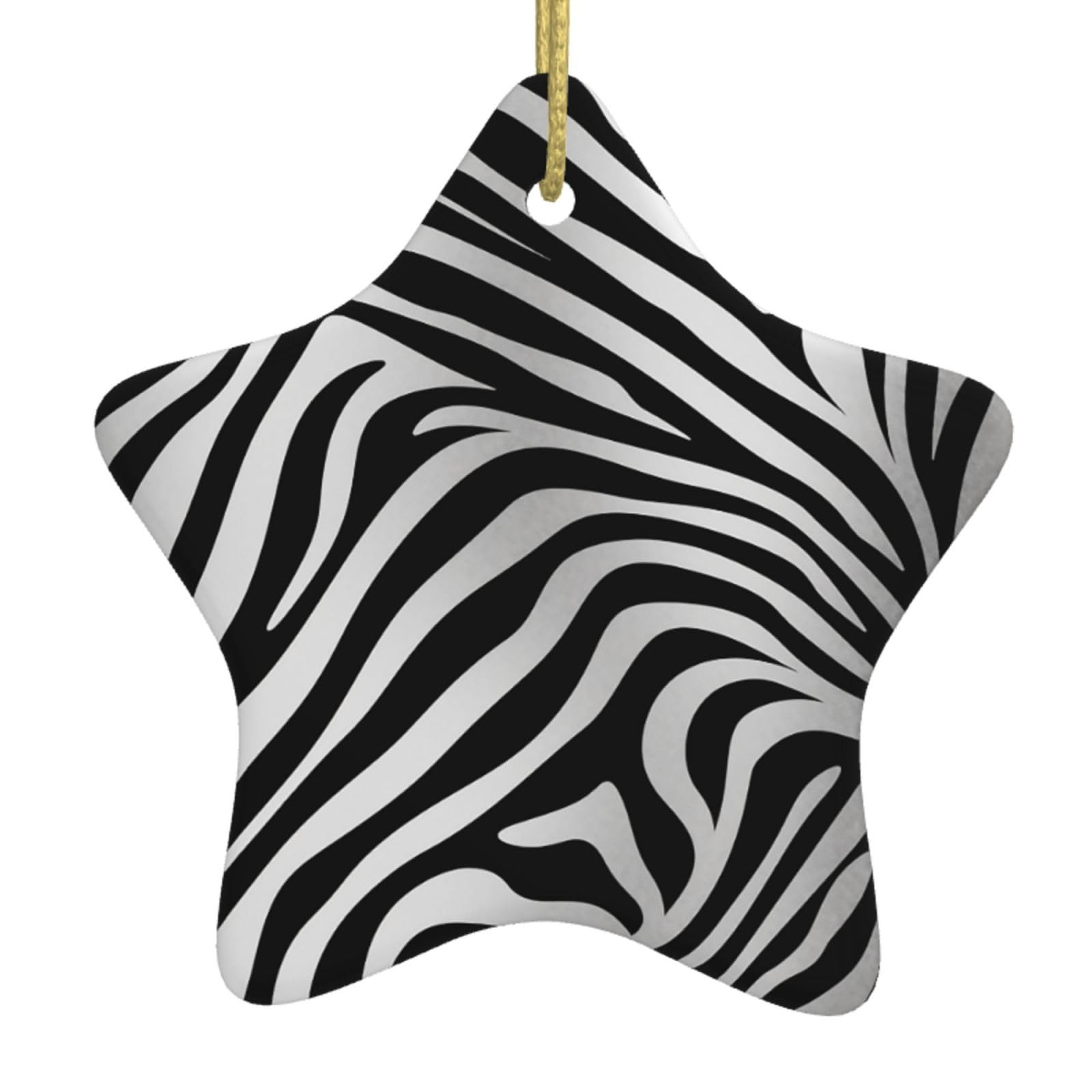 Ceramic Christmas Tree Hanging Ornaments with Gold Ropes Christmas Tree Decorations Star Ceramic Zebra Print Pendant Keepsake Decorations for Holiday Xmas Gift Ideas