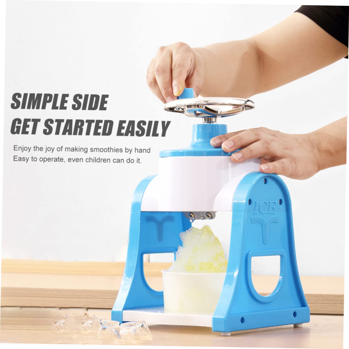VILLCASE Manual Ice Shaver Machine for Shaved Ice Cones Slushies Portable Hand Crank Crusher for Home Use Easy to Clean Safe for Summer Refreshment Blue