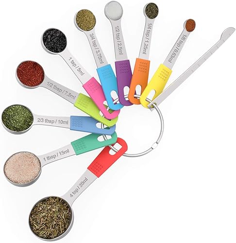Miniatura 4 de Wildone Juego de 18 tazas y cucharas medidoras, incluye 8 tazas medidoras de acero inoxidable, 9 cucharas medidoras, 1 nivelador, ideal para