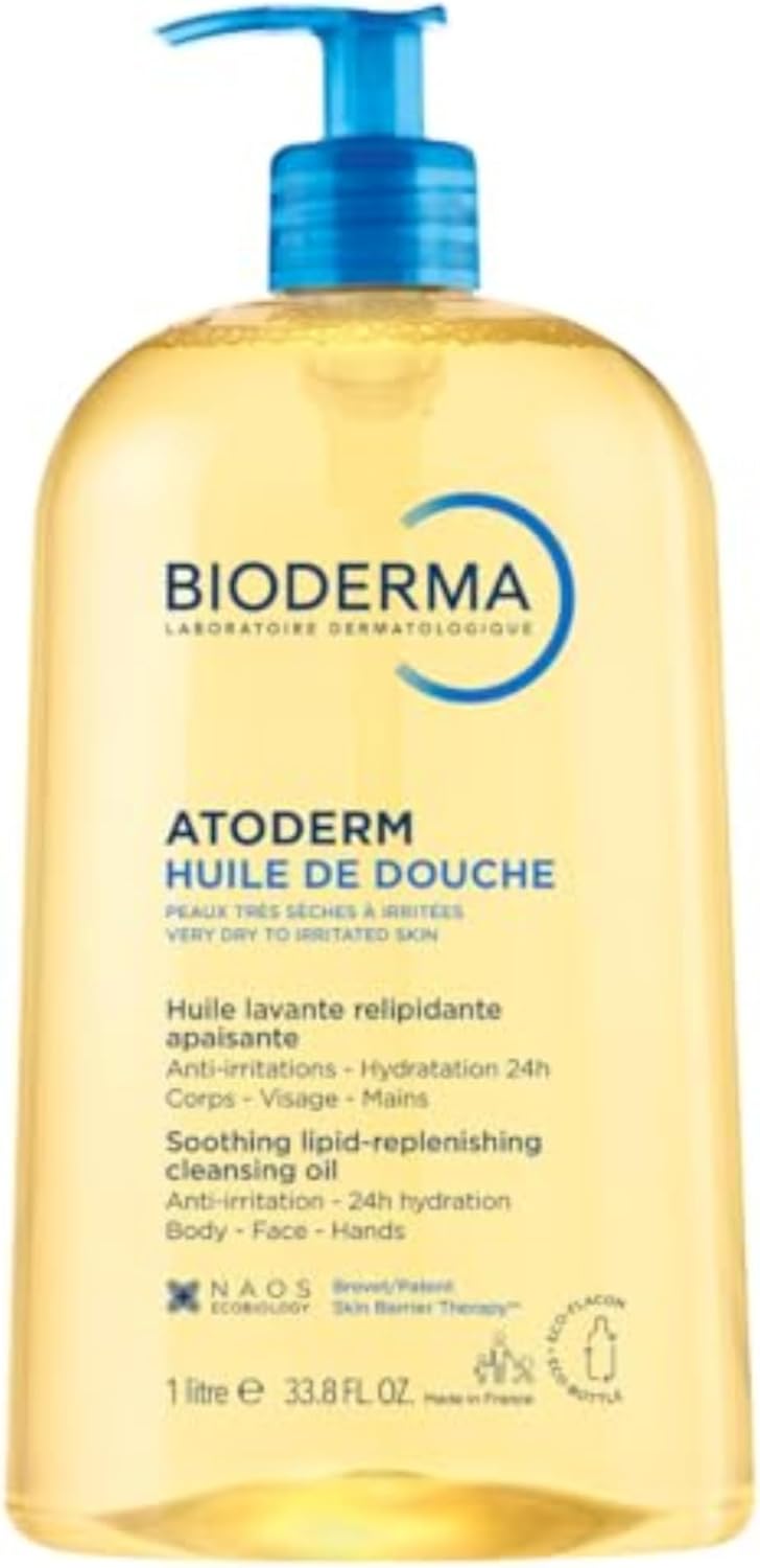 Bioderma Atoderm Shower Oil, Cleansing Oil For Face & Body, Nourishing Cleansing Oil For Dry to Atopic Sensitive Skin For Softer & Smooth Skin For Your Whole Family