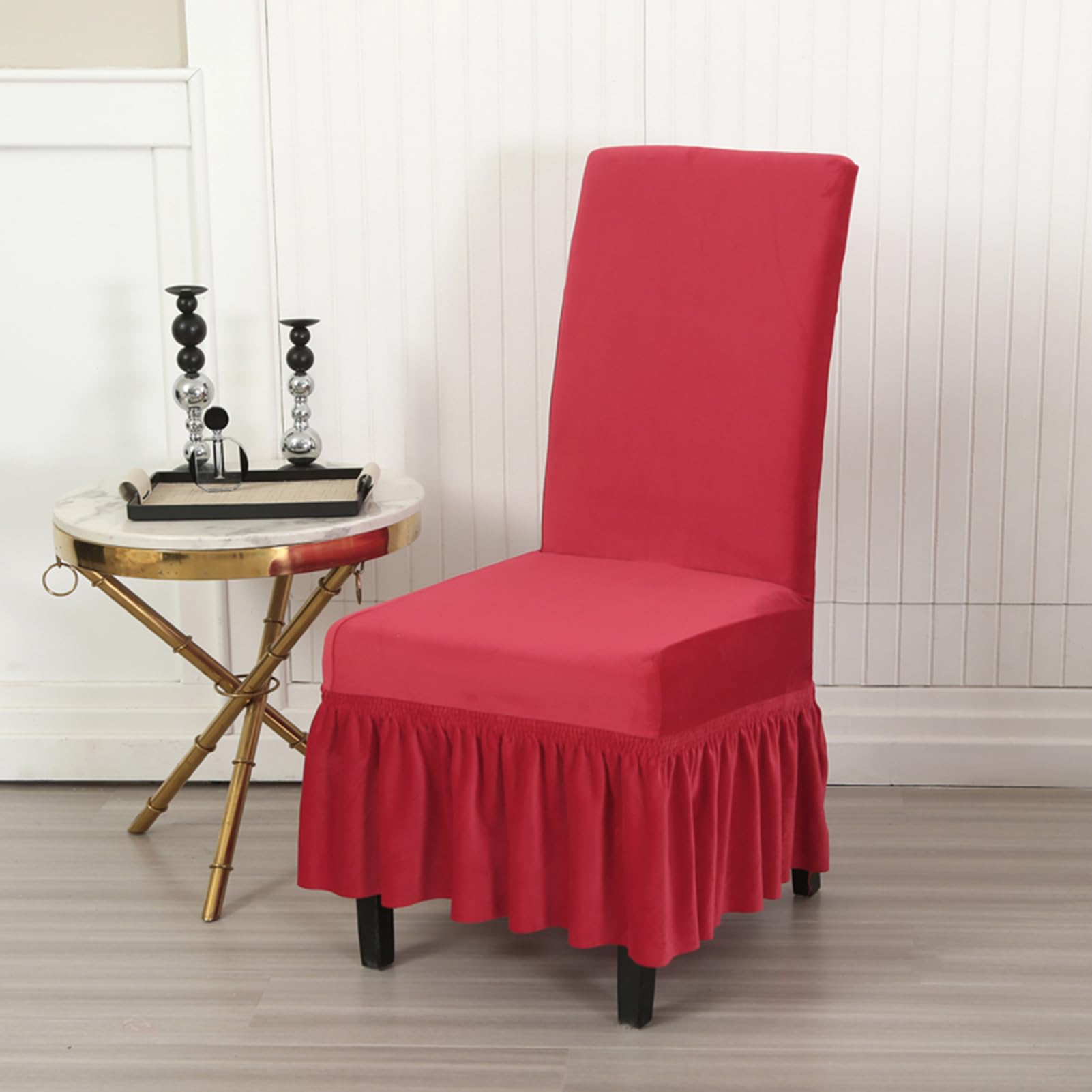 ZRCYXDW Elasticizzato Coprisedie 4 Pezzi, Morbido Velluto coprisedie senza schienale Rimovibile Lavabile coprisedie cucina per Cucina-vino rosso-4 Pezzi
