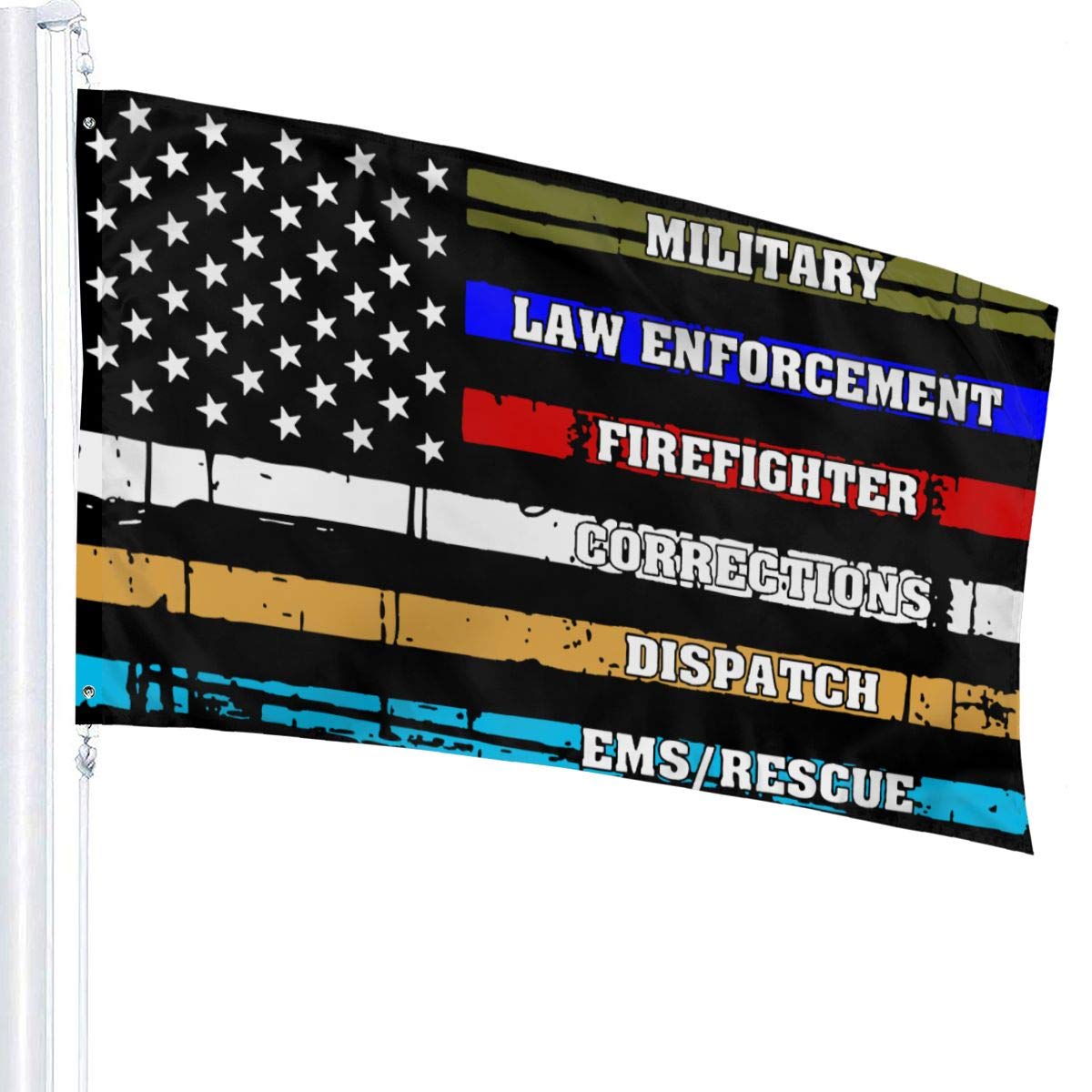 NPZBHoney3x5 Thin Blue Line Red Line Fire Police Military Dispatch Corrections Flag 3' X 5' Ft Banner Breeze Flag