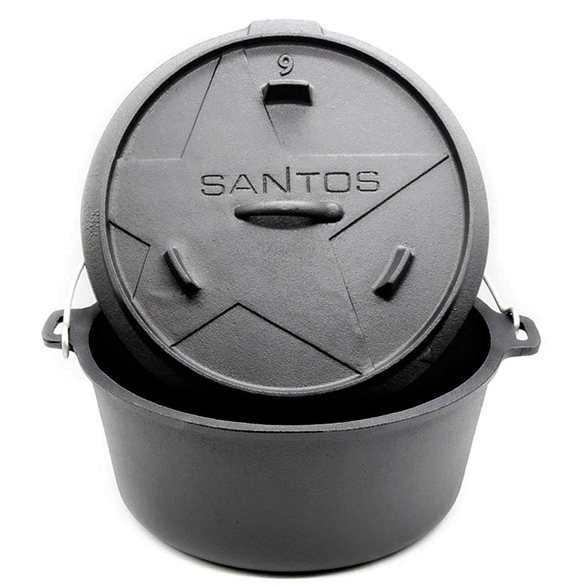SANTOS Dutch Oven mit Deckel - inkl. Frittierkorb Ø 27,5 x9,5cm - 8,5 L/9 Qt Feuertopf - Gusseisen - ideal für Lagerfeuer, Feuerstelle, Kohle- oder Gas-Grill