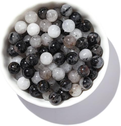 Miniatura 2 de 100 cuentas de piedra natural de cuarzo rutilado negro de 0.315 pulgadas (0.315 in), cuentas sueltas redondas espaciadoras para hacer joyas,