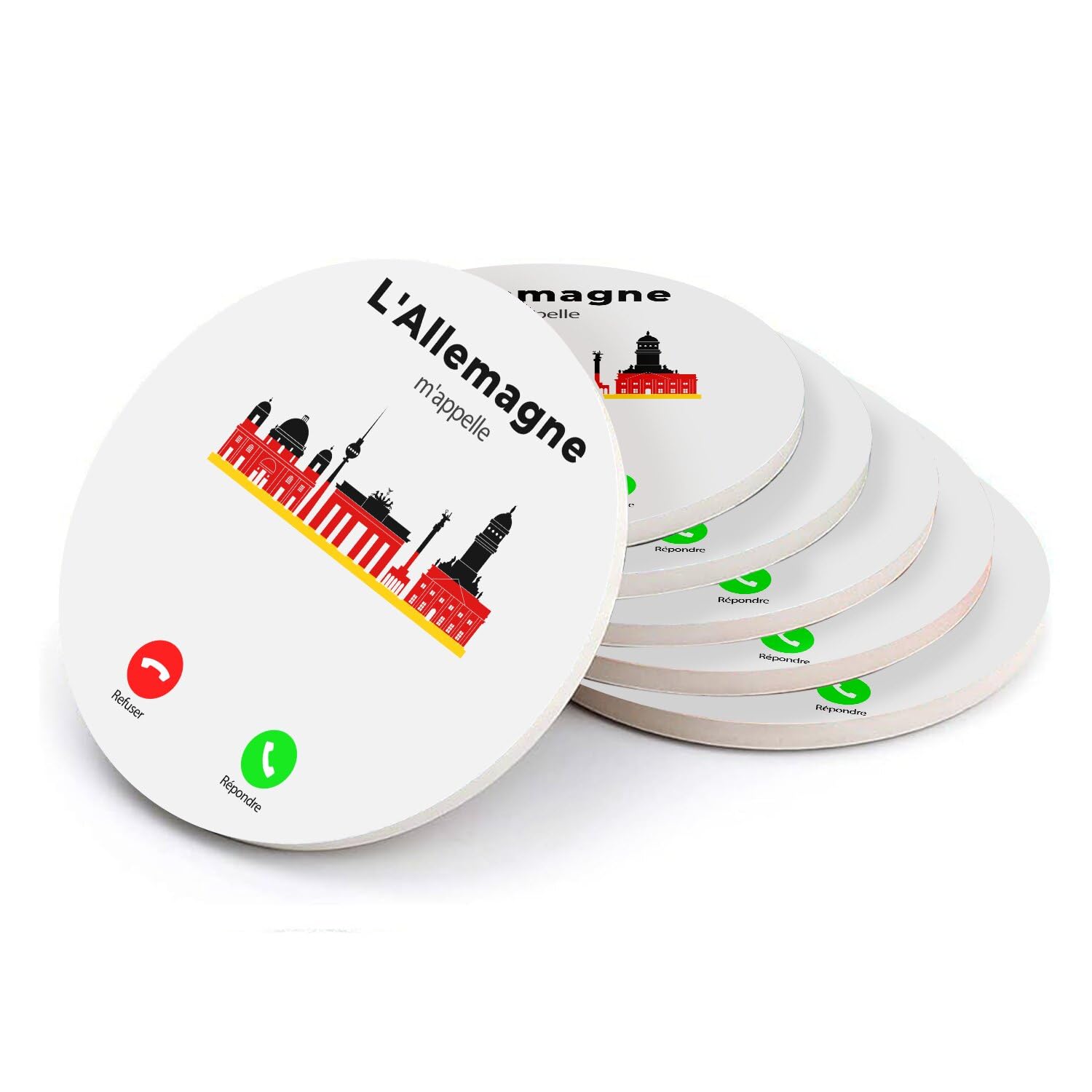 Sous-verres ronds en céramique Berlin Allemagne | Lot de 6