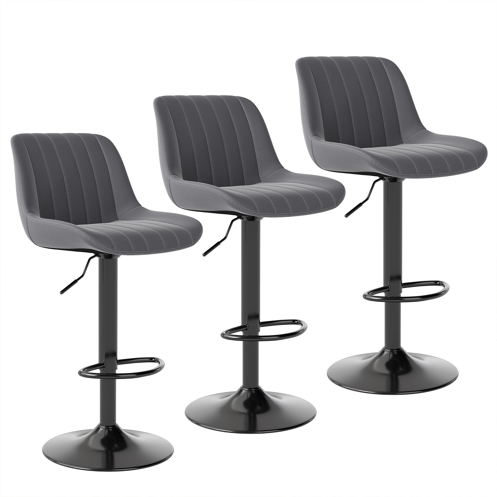 Youhauchair Taburetes Altos de Cocina Juego de 3, Taburete de Bar Giratorios de Altura con Respaldo, Taburete Alto Ajustable de Cuero PU, Taburete Cocina Moderna, Gris Oscuro Recycled Claim Standard Blended