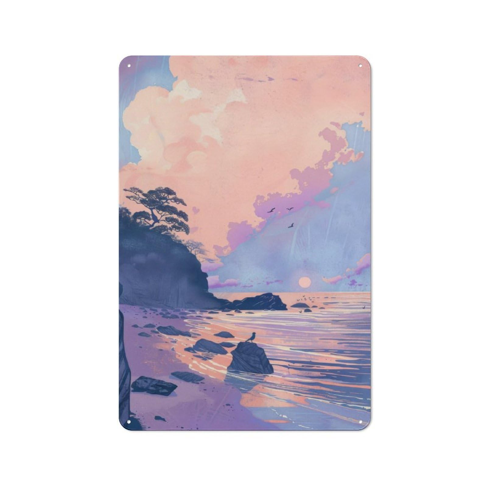 Beach Sunset Rustic Metal Wall Decor 30x20cm, Decorative Tin Plaque for Pub, Home Bar, Shed Or Man Cave