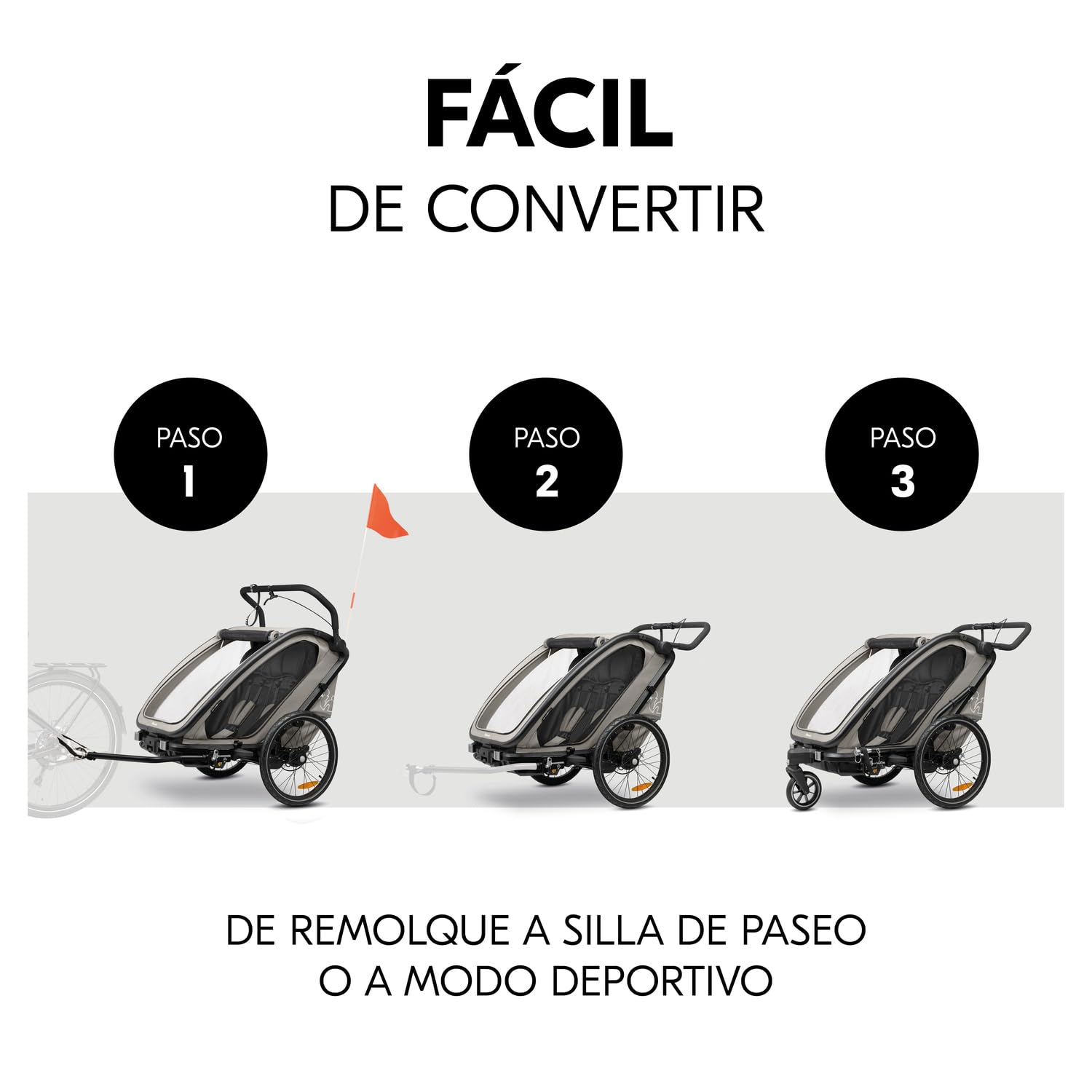 hauck Bike N Walk Duo Set Completo 3 en 1 Remolque Bicicleta 2 Niños - Silla de Paseo Doble Plegable Desde 6 Meses hasta 22 kg o 120 cm - Suspensión - Freno de Mano - Maletero - Gris Claro
