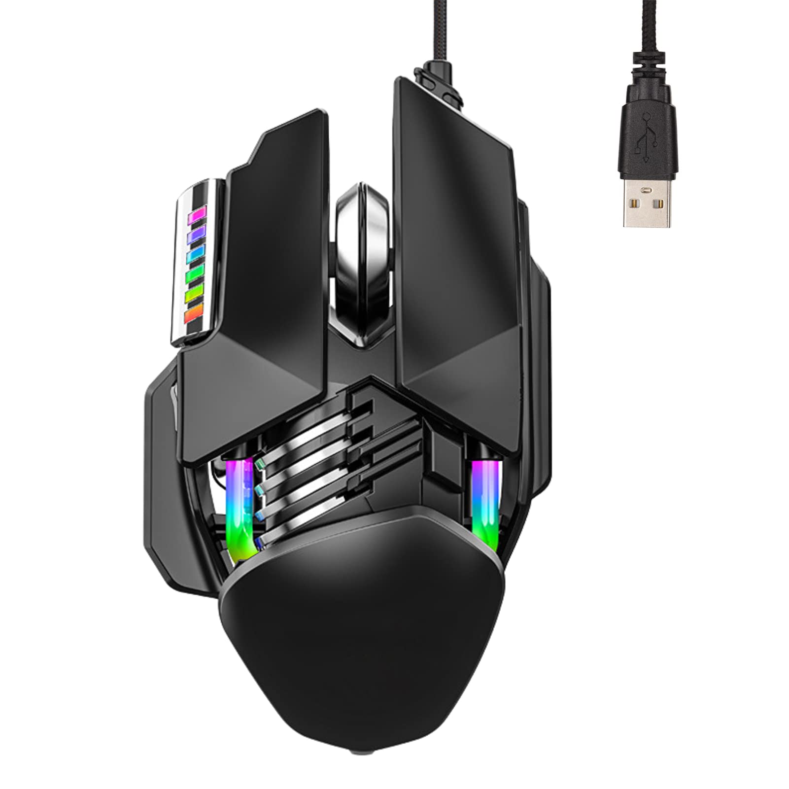 Mysz do Gier, Ergonomiczna Mysz Komputerowa z Przyciskami 12800 DPI 6D z 4 Efektami RGB, Przewodowa Przenośna Mysz Komputerowa USB do Komputera Laptop, Plug And Play