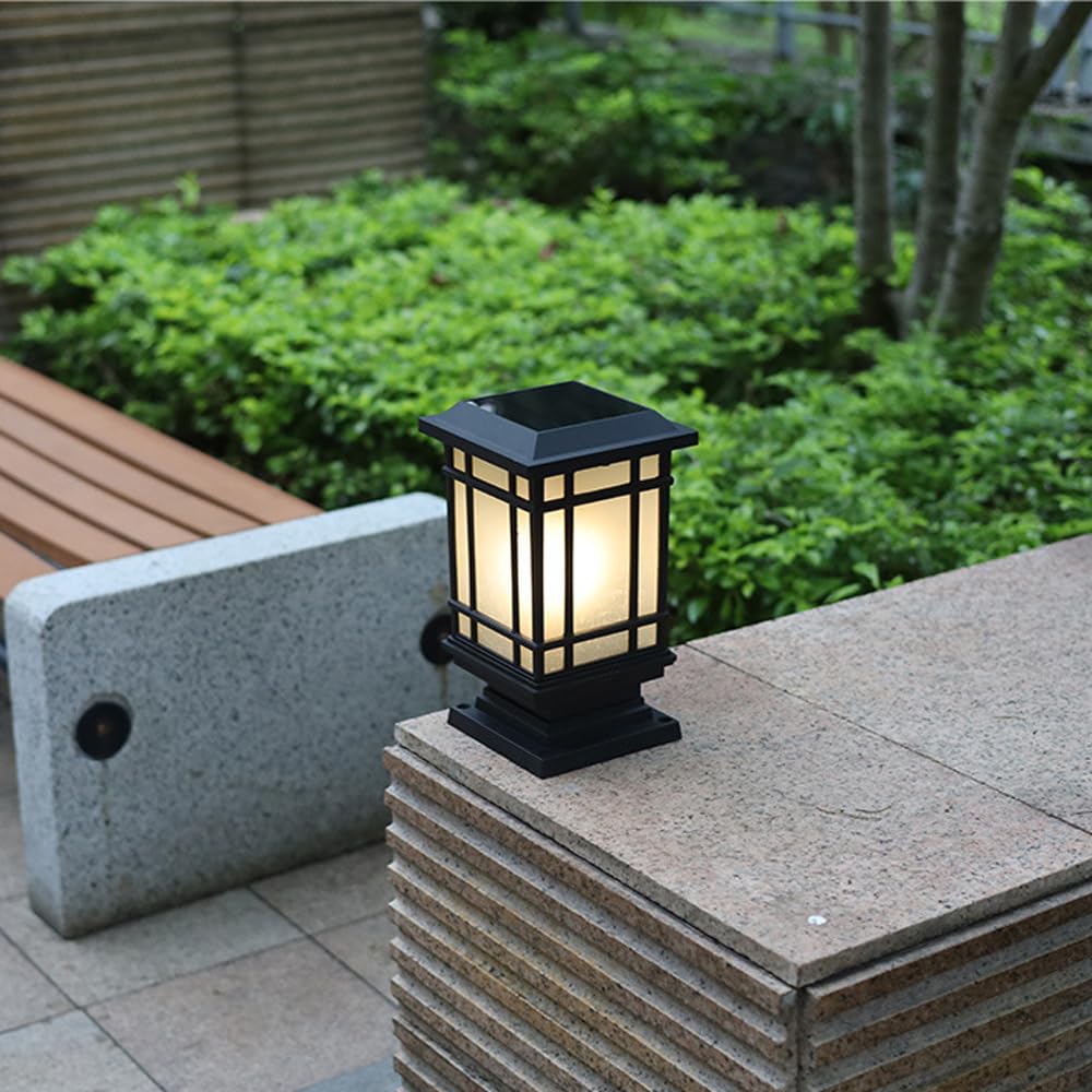 Solarna lampa słupkowa, wodoodporna lampa zewnętrzna z podstawą E27, aluminiowa obudowa do ogrodu, tarasu, ogrodzenia, bramy i oświetlenia słupka krajobrazowego