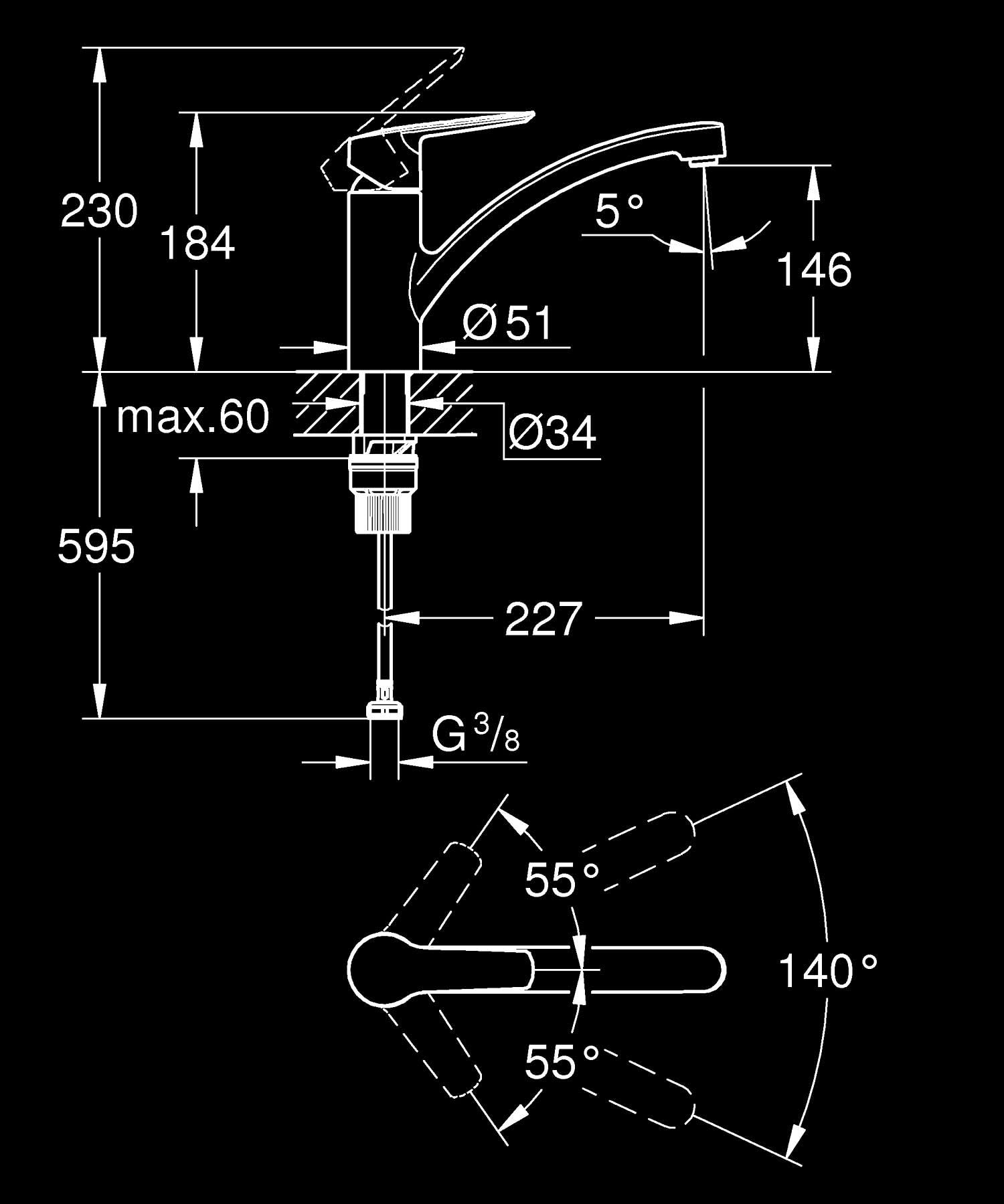 GROHE QUICKFIX Start Rubinetto Miscelatore Monocomando per Lavello, Cromo, Bocca girevole, Strumento di Installazione Incluso