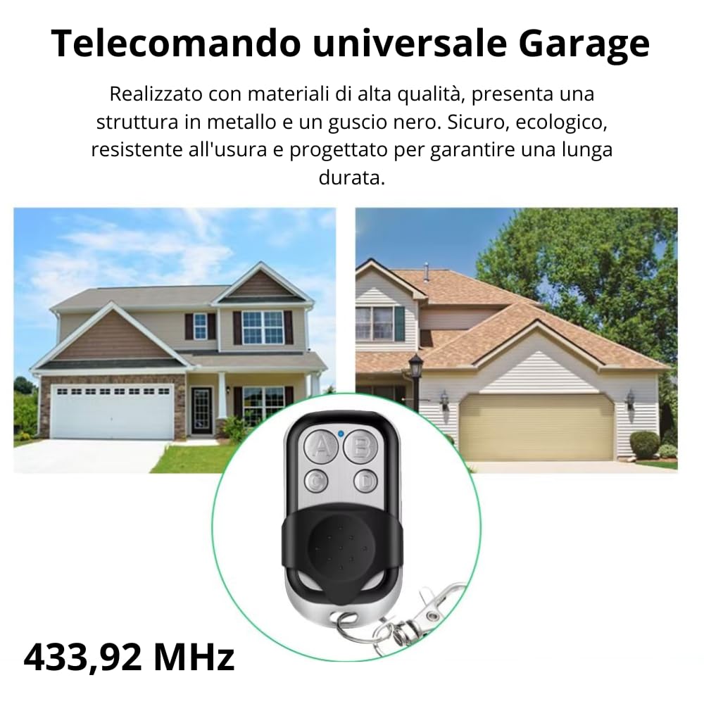 2 Telecomandi Universali per Cancelli 433,92 MHz -2 Batterie Incluse- Compatibili con Codici Fissi e di Apprendimento - Non Compatibili con Rolling Code - Facili da Clonare per Garage Cancelli Allarmi