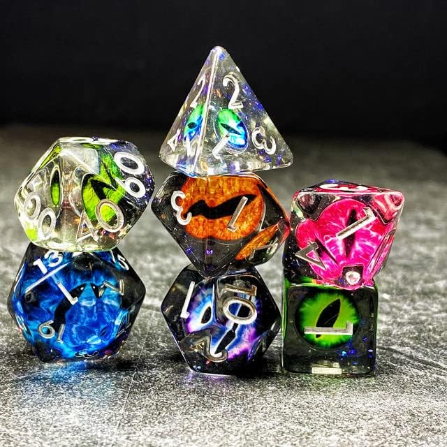 Sage's Portal Animal Familiars - Juego de dados poliédricos de resina para Dungeons and Dragons RPG Pathfinder, mesa TTRPG (ojos de dragón arcoíris