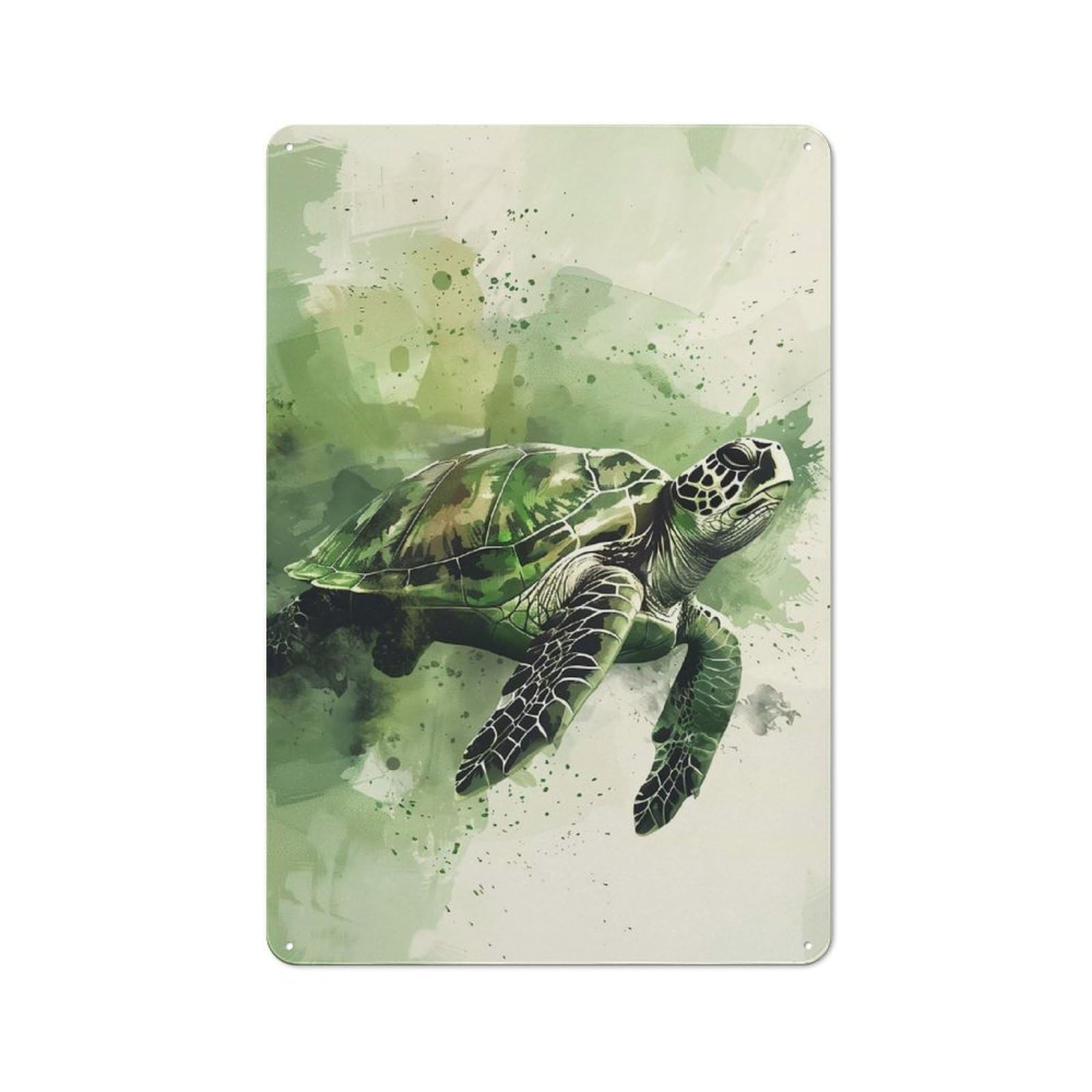 30x20cm Rustic Metal Sign with Green Sea Turtle Watercolor for Kitchen Or Home Bar, for Metal Sign Collectors, for Garage And Workshop Walls