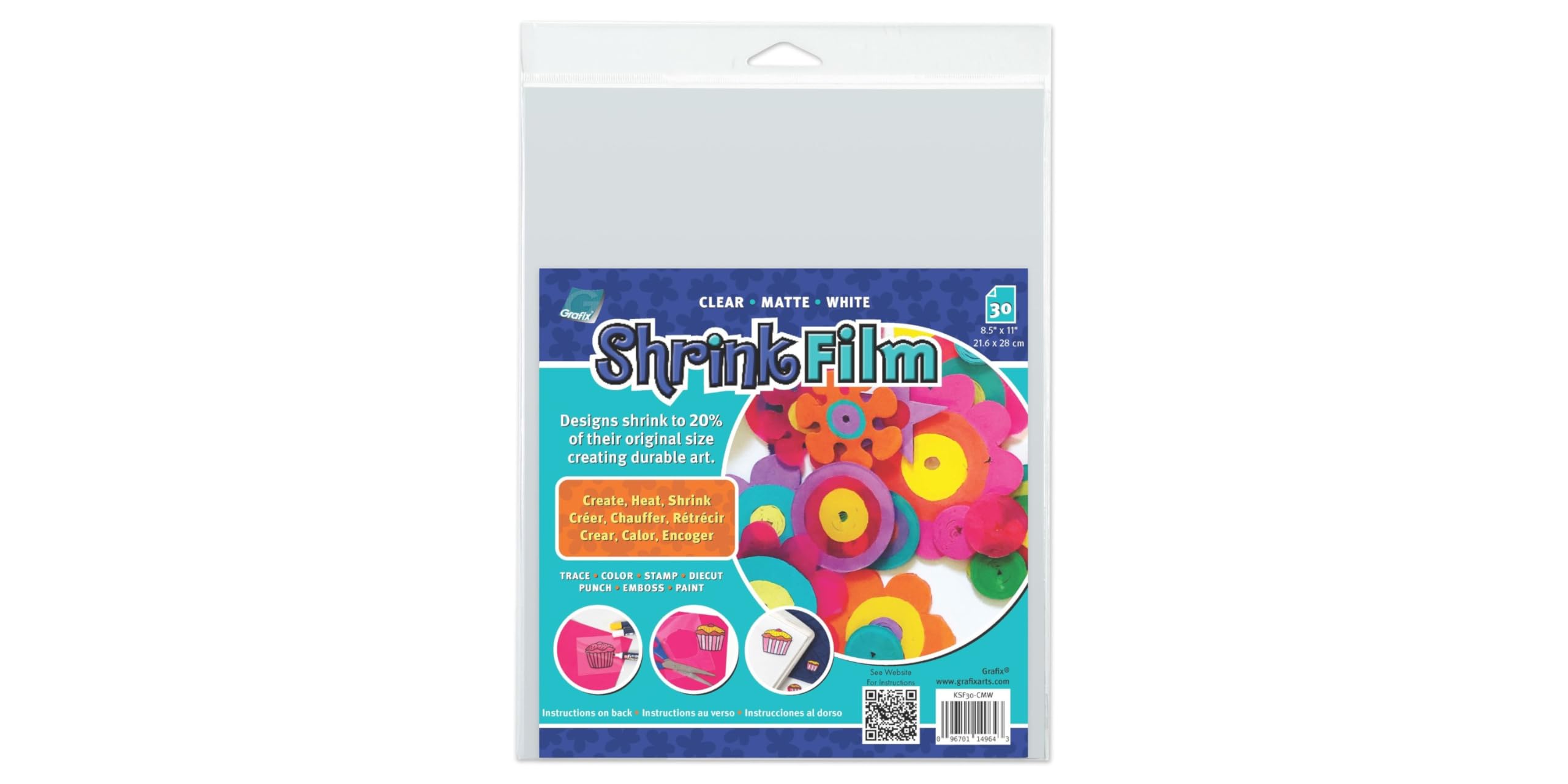 Grafix Shrink Film, White, 8.5 x 11 in, Pack of 30