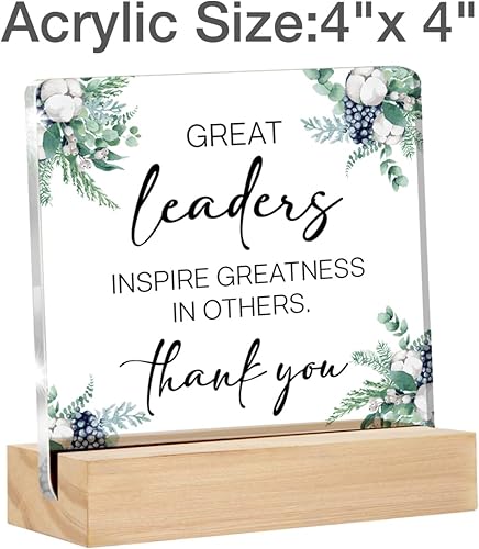 Miniatura 2 de Leader Gifts Great Leaders - Letrero decorativo de escritorio transparente, regalo de agradecimiento para líder, jefe, mentor, letrero acrílico con