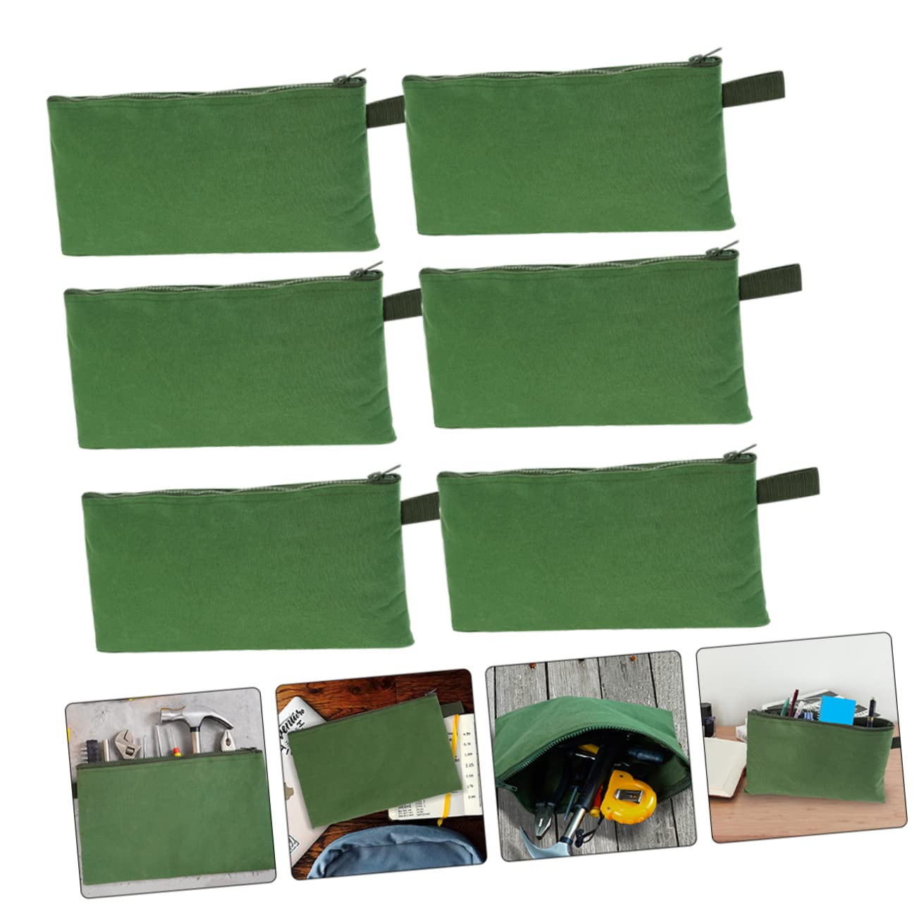 Bolsa para Herramientas de Lona Verde Cremallera, 6 Unidades