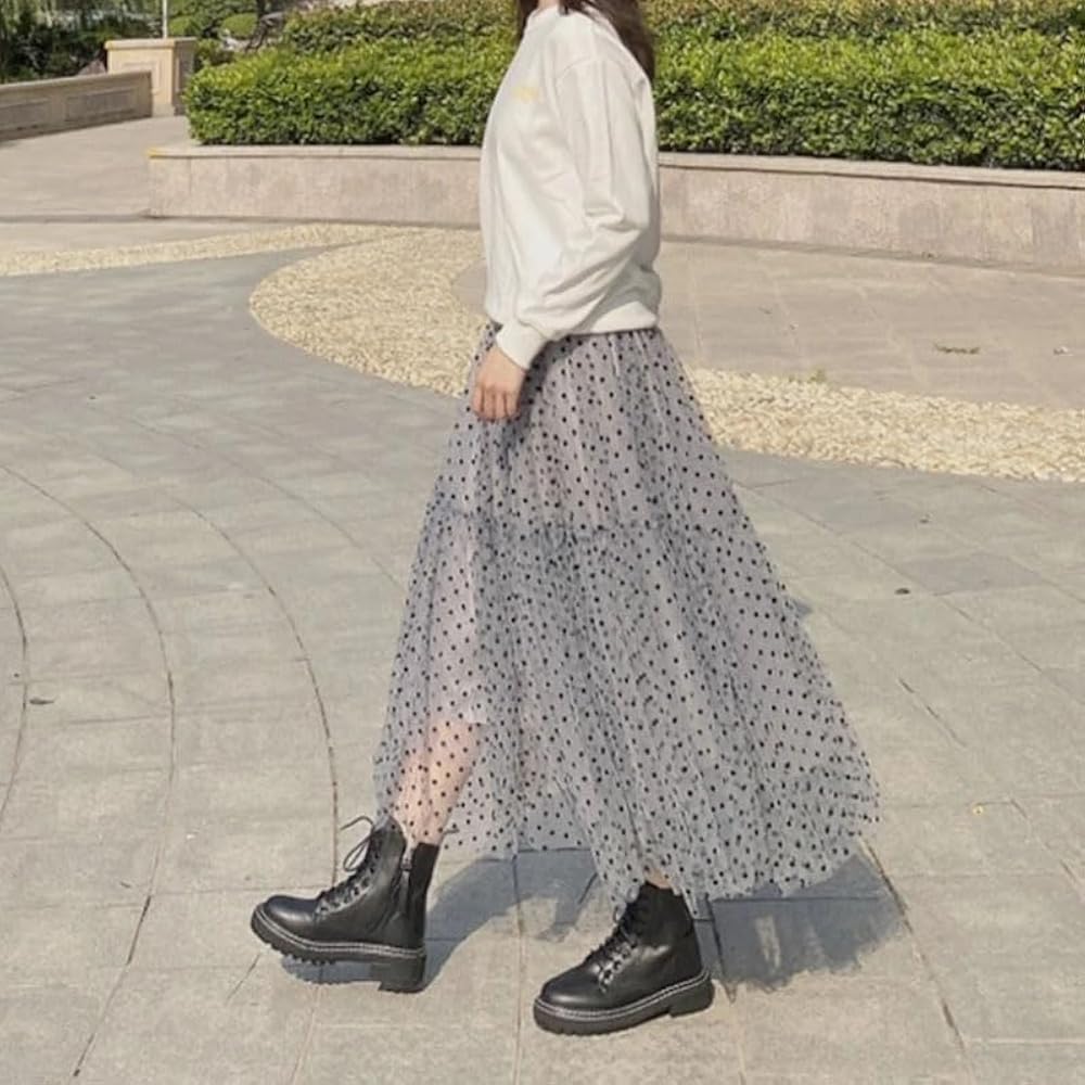 Amazon.com: Polka Dot Tulle Skirts Women White Midi Skirt