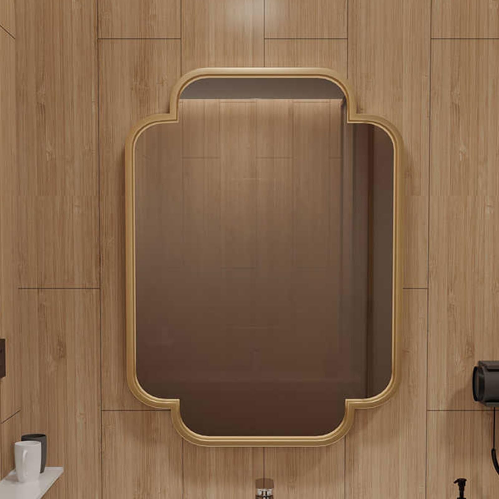 Specchio Rettangolare da Parete，Bagno Specchiera，Facile da Montare, Vetro Temperato，Telaio in alluminio di alta qualità，per Camera Letto, Soggiorno, Armadio, Porta, Palestra(Gold,60*90cm/24*35in)