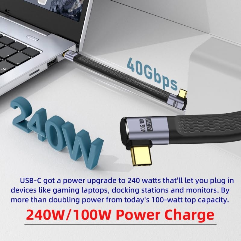 Miniatura 8 de CY Cable USB4.0 240W de alimentación tipo C USB-C USB4 macho a macho USB4 izquierda derecha en ángulo 40Gbps 100W 8K plano delgado FPC cable de