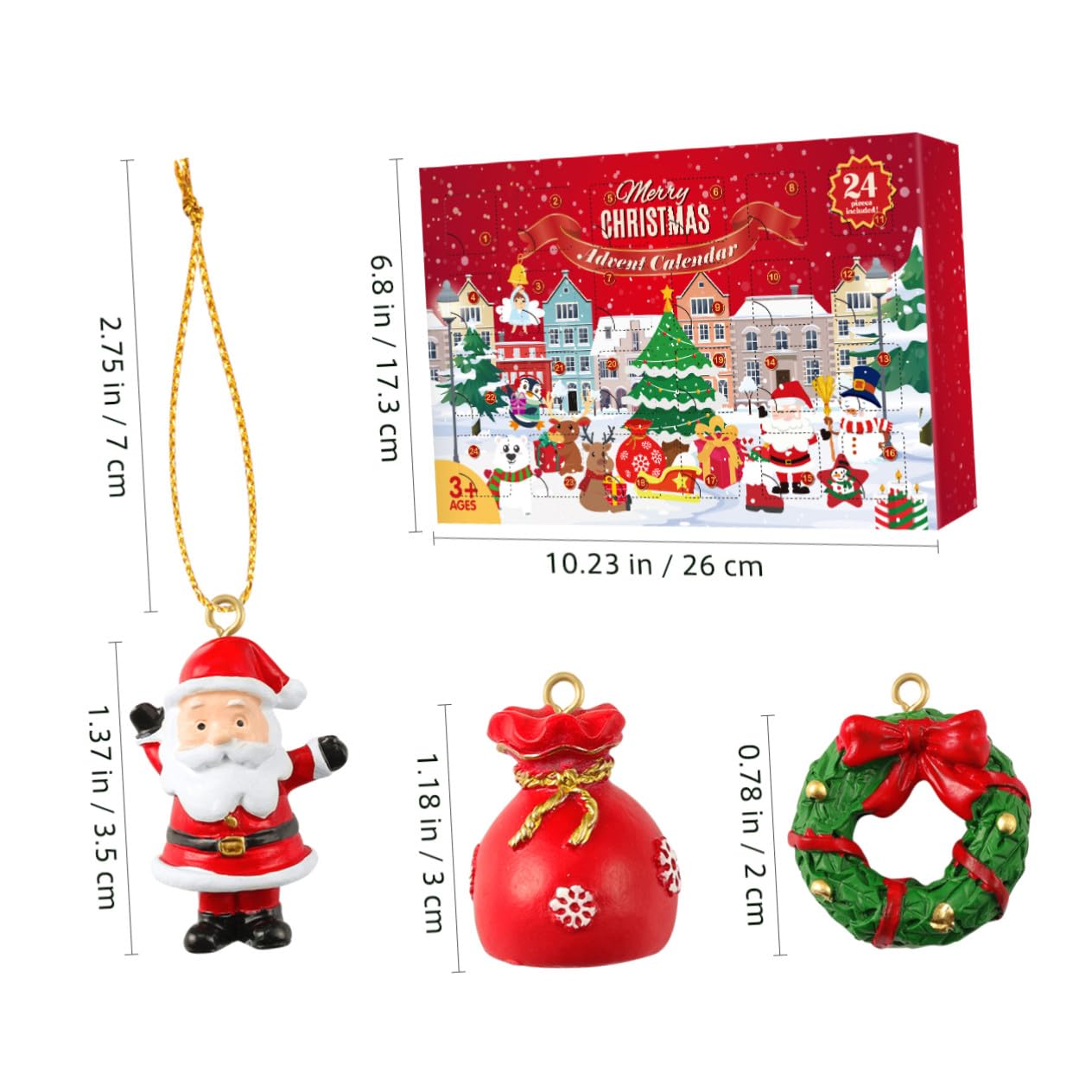 Alipis Adventskalender mit 24 Hängenden Kunstharz Anhängern zum Aufhängen Weihnachtsbaumschmuck mit Countdown Funktion zum Dekorieren von Bäumen und Räumen