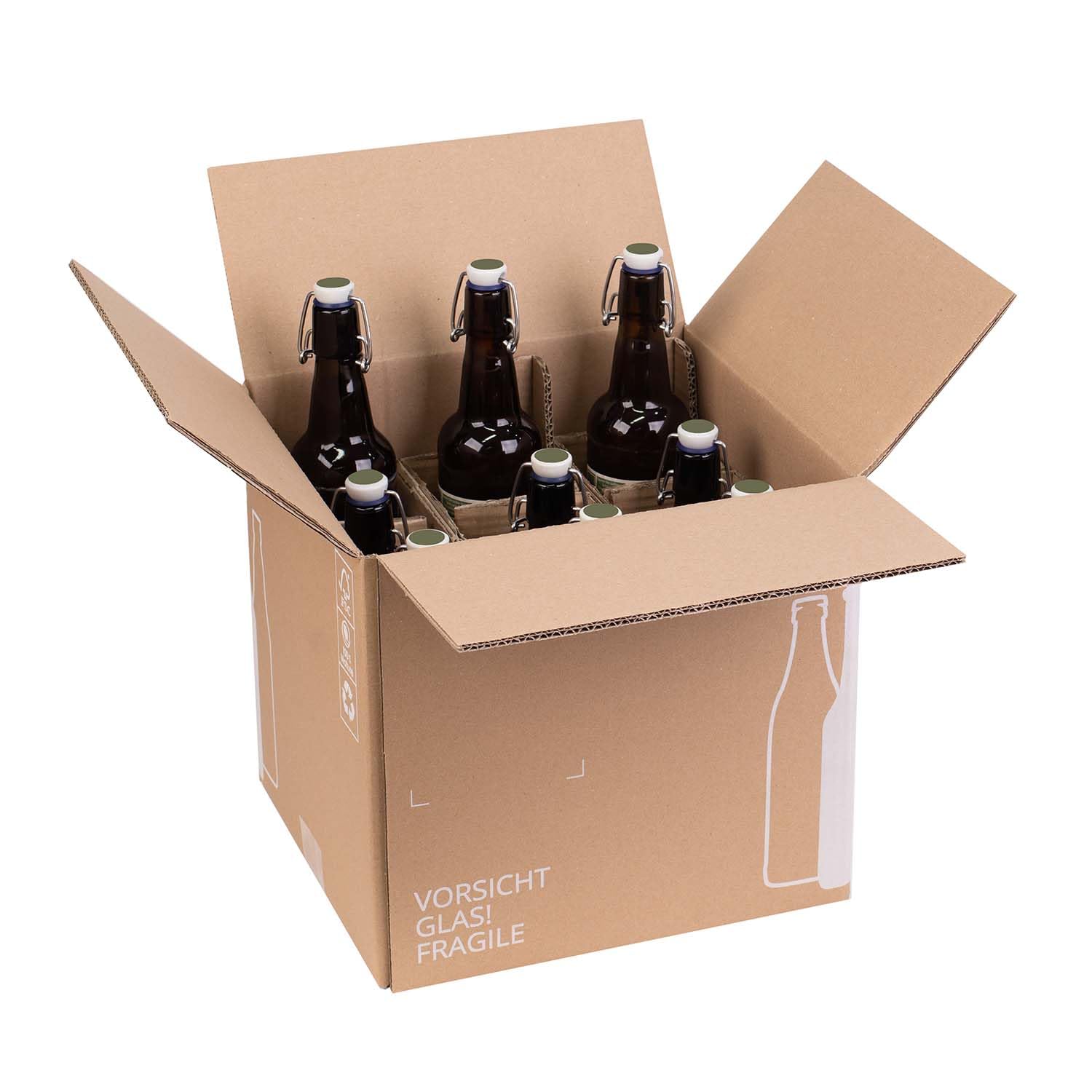 smiley pack Flaschenversandkarton Bier 0,5 Liter für 9 Flaschen inklusive Einlage PTZ zertifiziert für Versand mit DHL DPD Bierflaschen Bierversandkarton Bierkarton Bierverpackung (20)