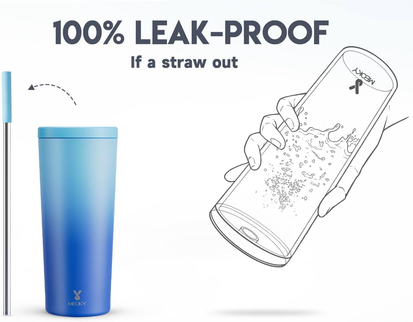 Meoky 24 oz Insulated Tumbler with Lid and Straw, Stainless Steel Vacuum Insulated Tumbler, Keeps Cold for 24 Hours, 100% Leak Proof, Fits in Car Cup Holder (Sky) - Image 3
