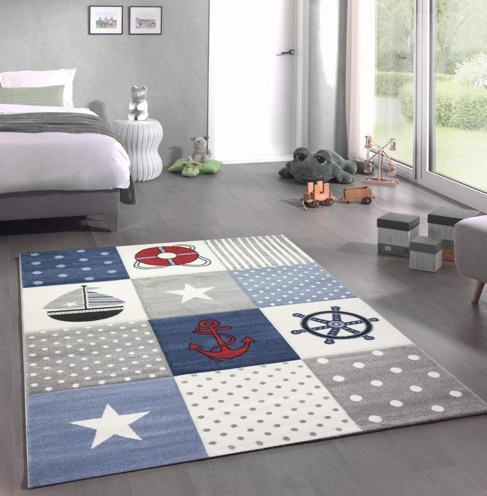 CARPETIA Dywan dla dzieci dywan do zabawy pokój dziecięcy chłopcy morze w kratkę niebieski rozmiar 120x170 cm
