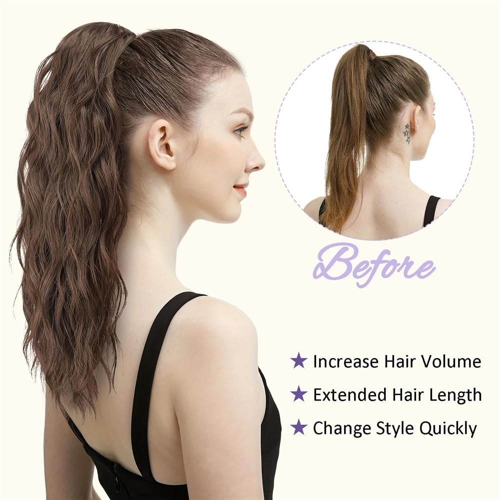 Ponytail Extension 18-Zoll-Pferdeschwanzverlängerung mit Kordelzug, lange, lockige, gewellte Haarteile, synthetischer Pferdeschwanz for Frauen(12H24)