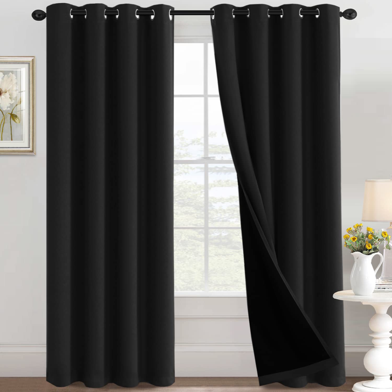 H.VERSAILTEX Blackout Curtains for Sliding Door 100% Black Out Bedroom Curtains, 84 Inch Long Patio Window Curtains, Energy Efficiency Window Drape 1