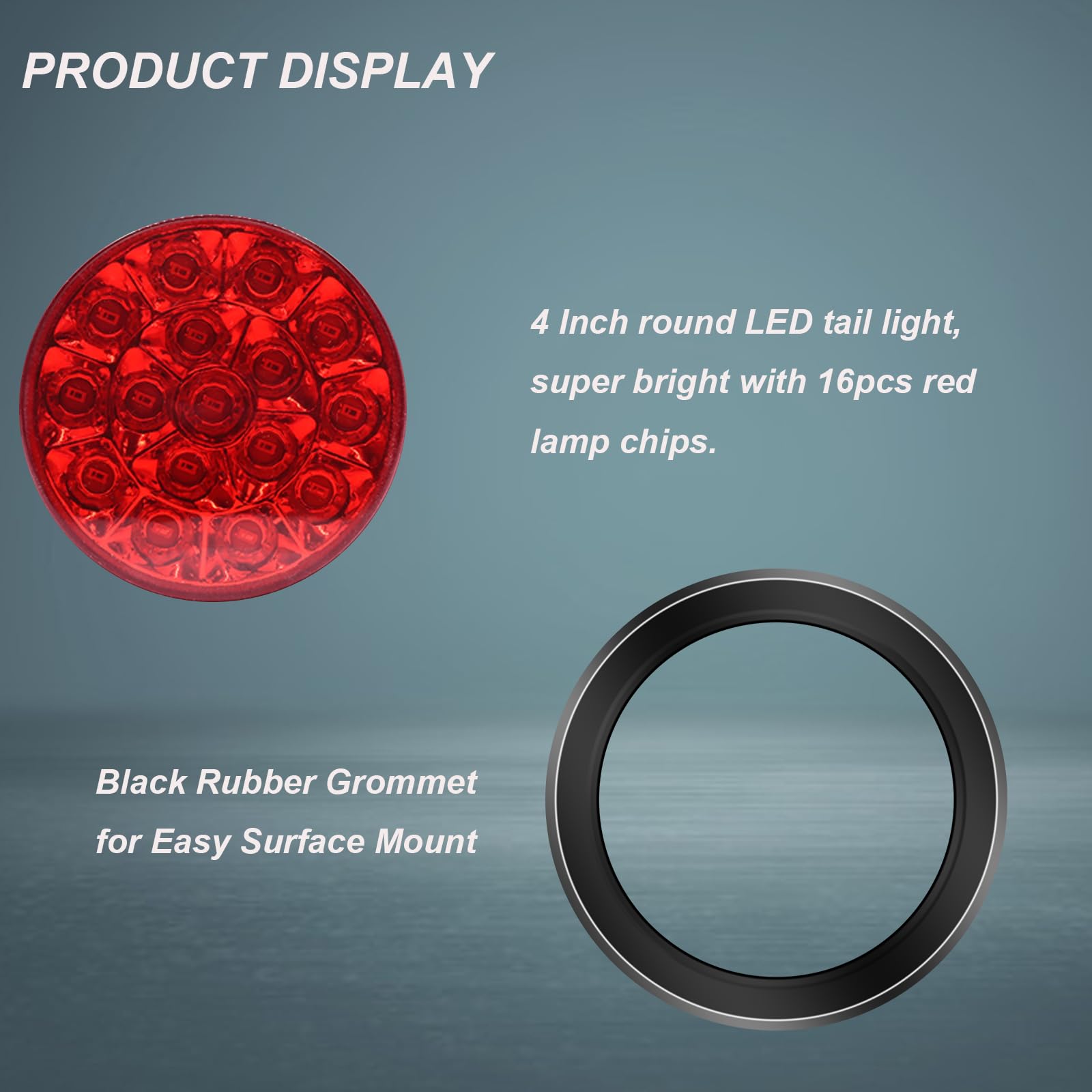 Biqing 4" Fanalino Posteriore per Caravan,Universal Rotonda 24V Fanale Posteriore per rimorchio a LED Luce Freno Fendinebbia Retromarcia con Anello Cromato (16LED-Rosso)